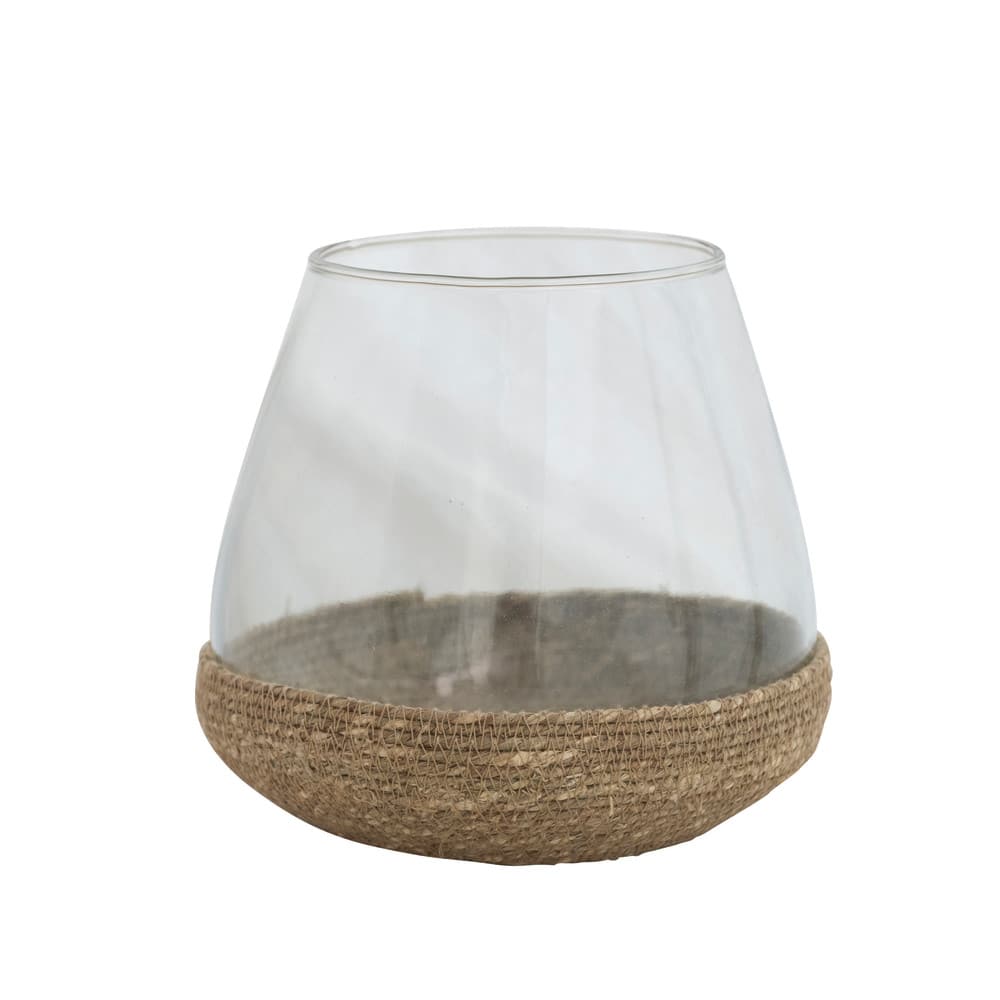 Hello Honey® Clear & Natural Glass Vase Or Tealight Holder With Woven Base