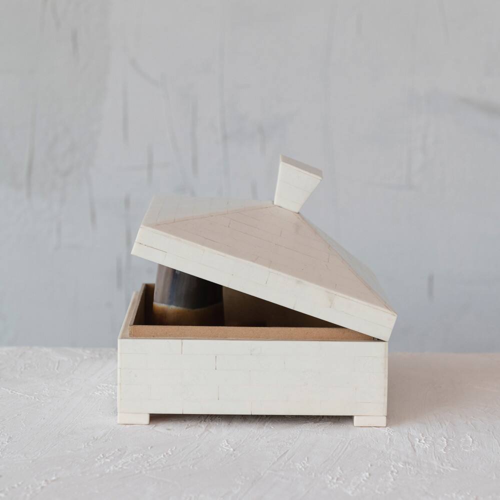 Hello Honey&#xAE; 8&#x22; Ivory Decorative Storage Box with Pyramid Lid and Knob