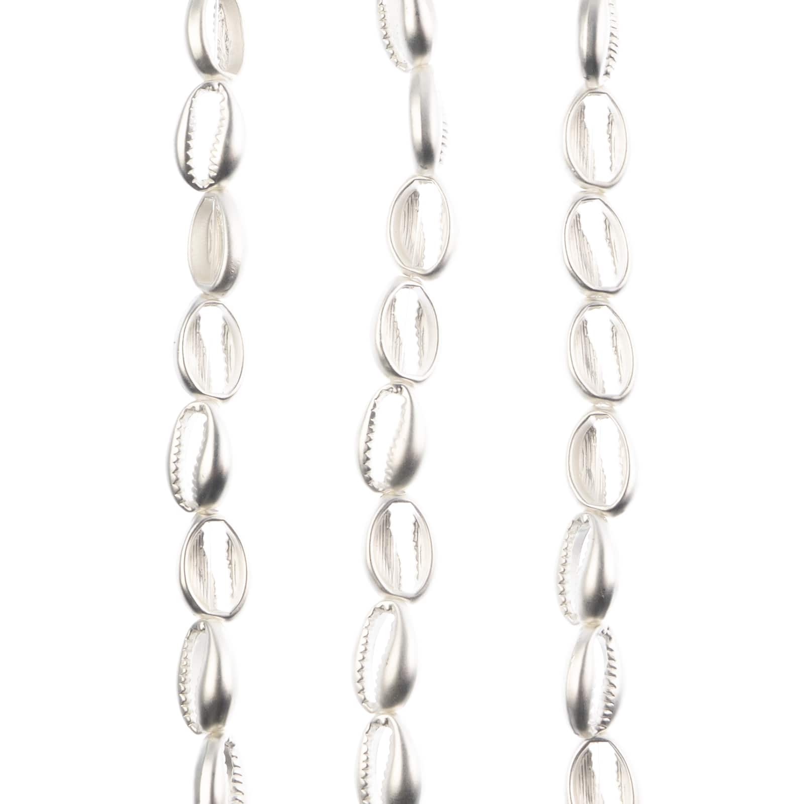 John Bead Matte Silver Metal Cowrie Beads, 16mm