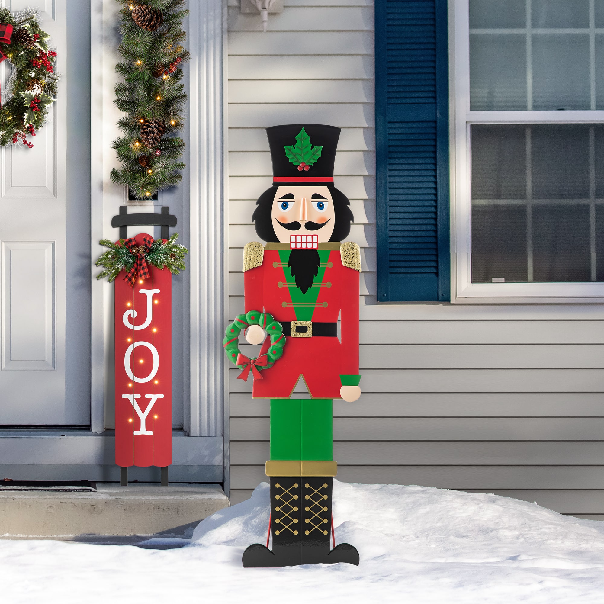 Glitzhome&#xAE; 60&#x22; Metal Nutcracker Porch D&#xE9;cor