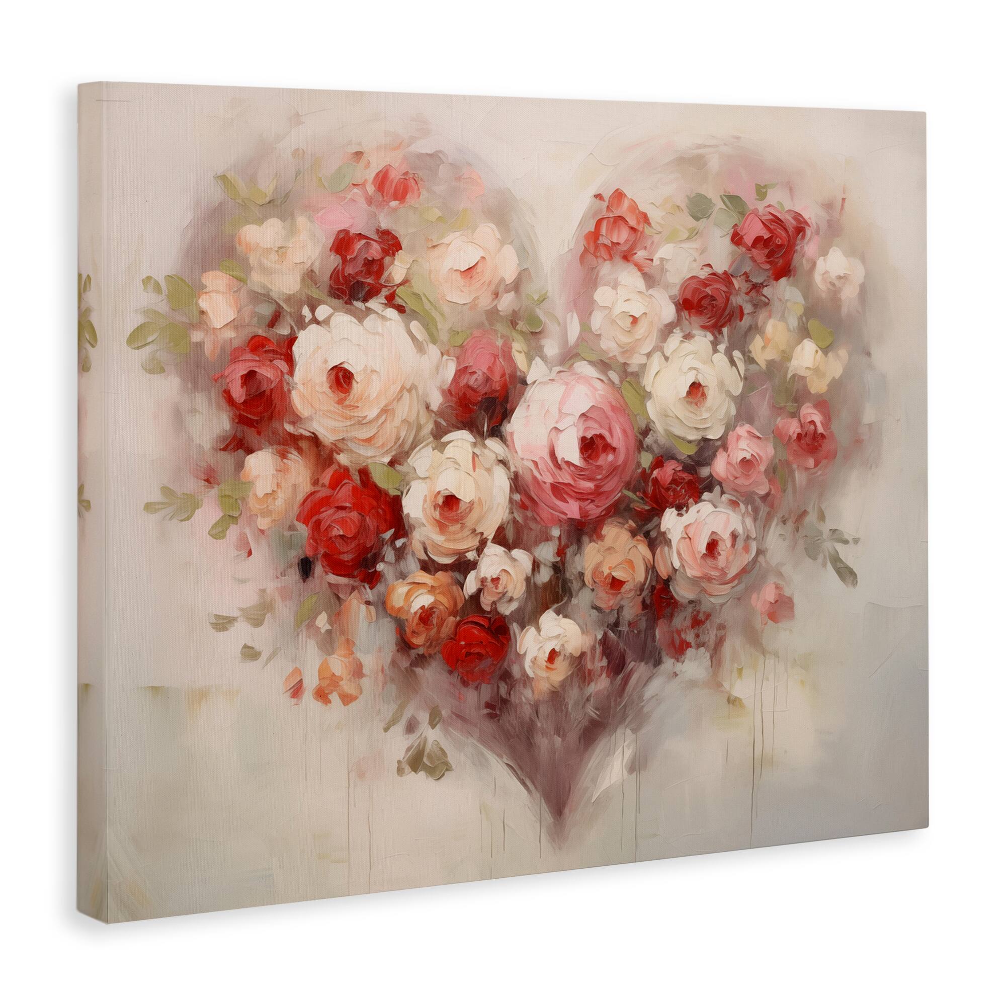 Stupell Industries Valentine Roses Heart Canvas Wall Art