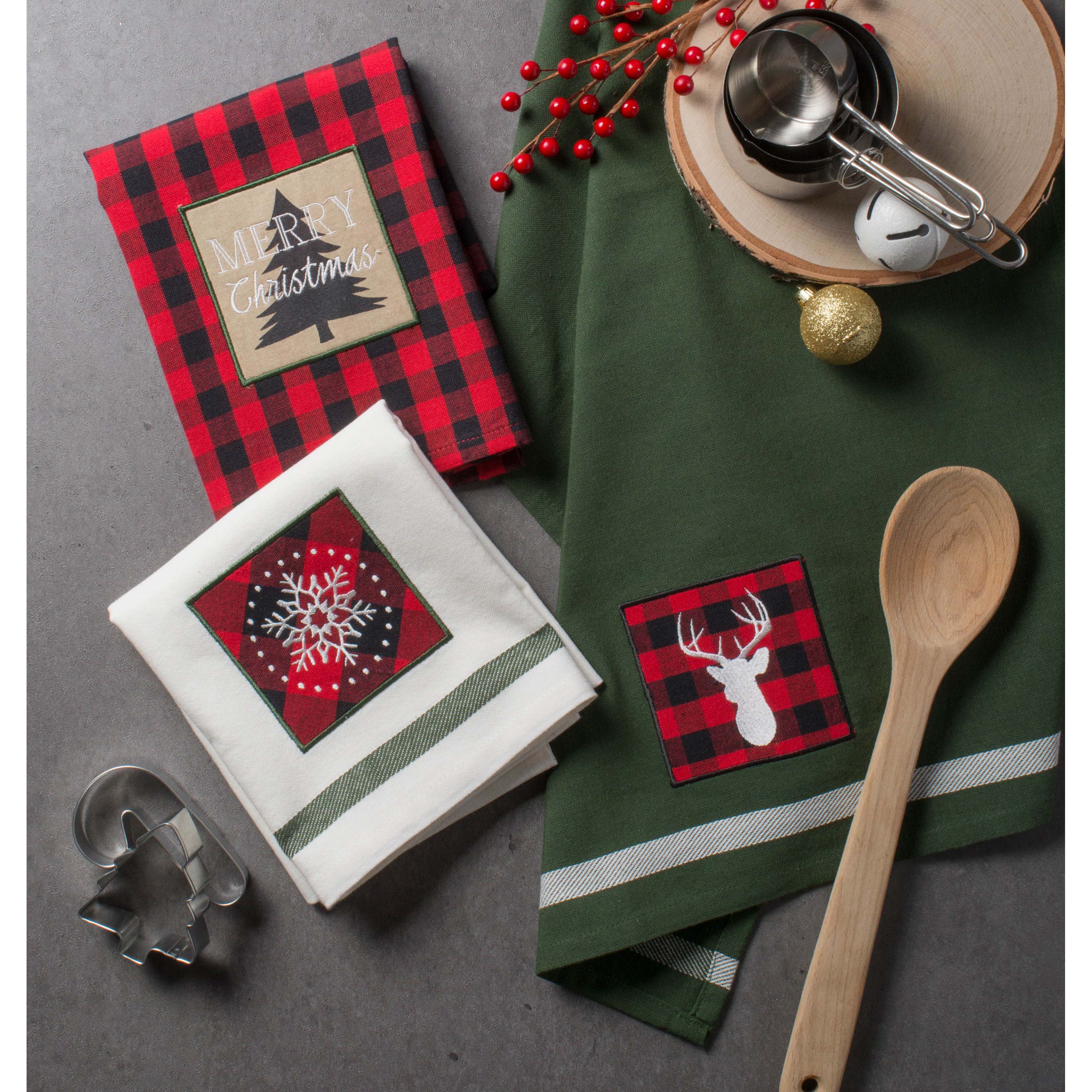 DII® Christmas Fireside Embellished Dishtowels Set