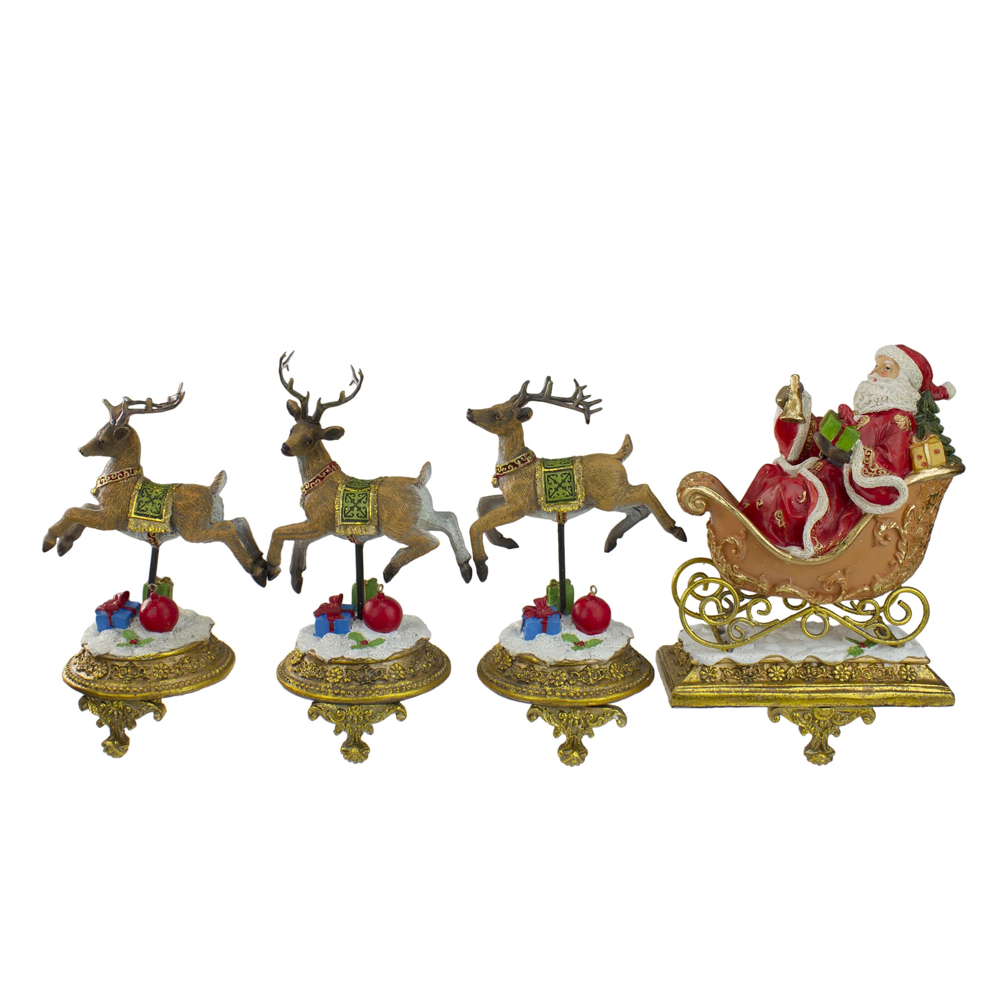 9.5" Santa & Reindeer Christmas Stocking Holder Set