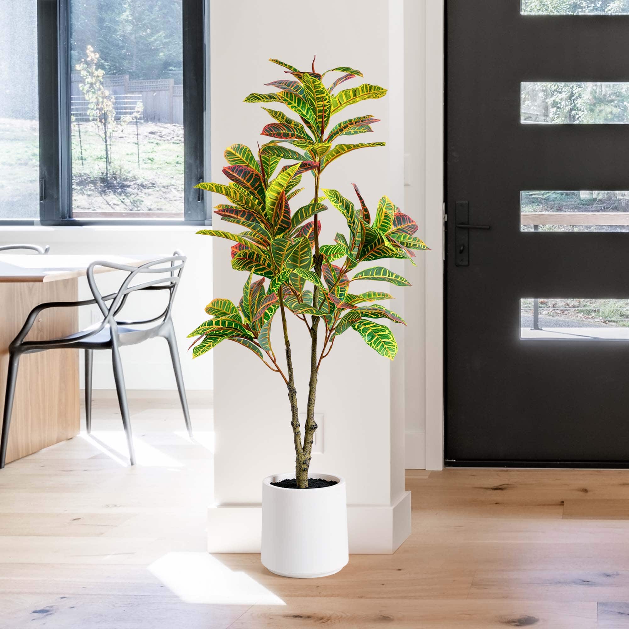 American Art Decor 4ft. Realistic Artificial Croton Tree in White Pot