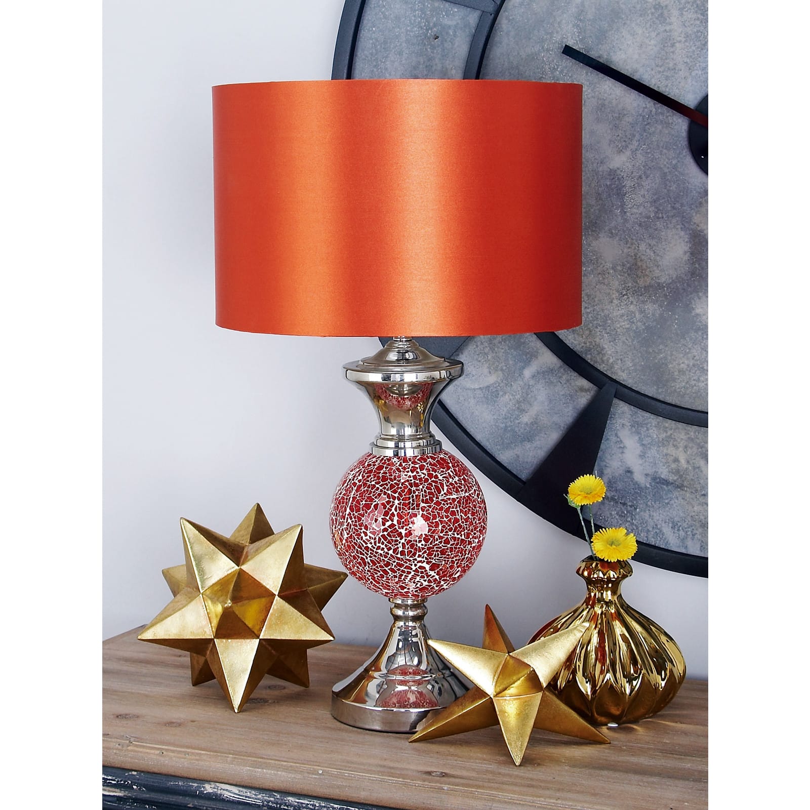 Set of 2 Red Glass Glam Table Lamp, 25&#x22;