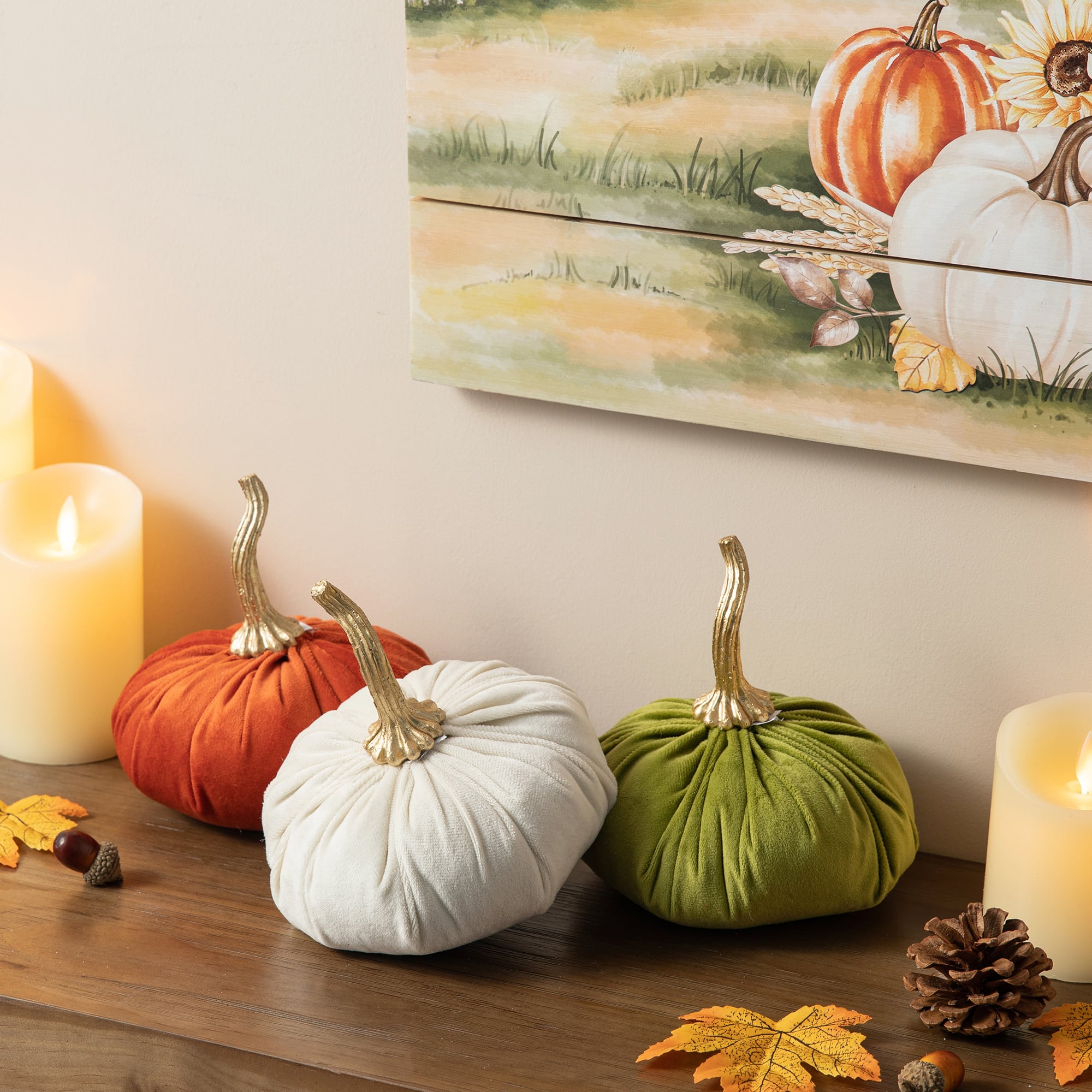 Glitzhome&#xAE; Colorful Velvet Pumpkins Set
