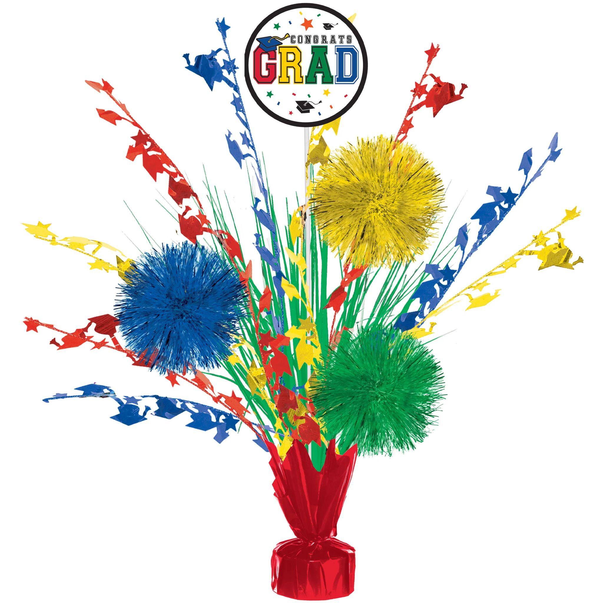 18" Congrats Grad Tinsel Burst Spray Centerpieces, 2ct.