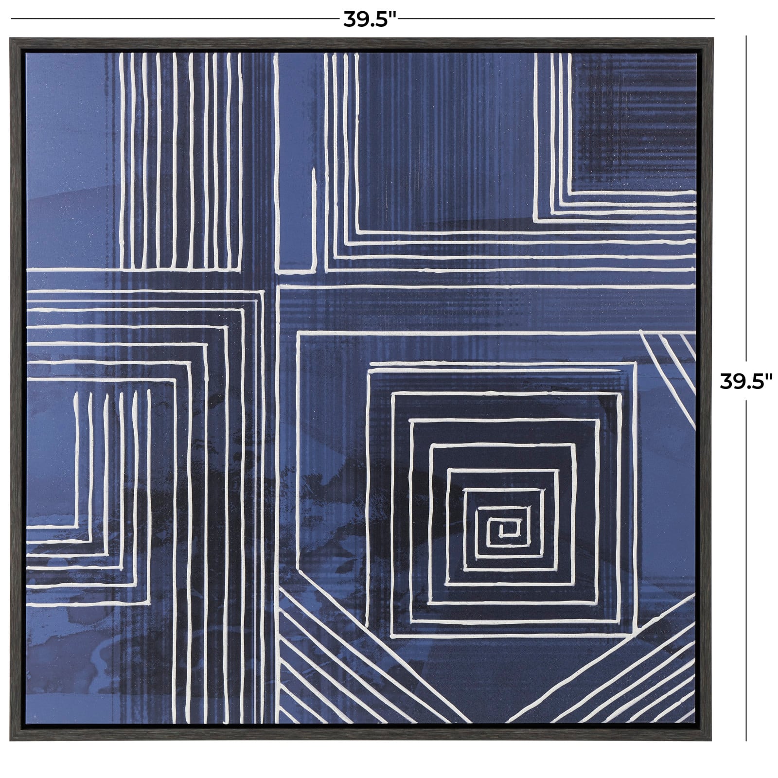 40" x 40" Blue Canvas Geometric Framed Wall Art with White Square Outlines