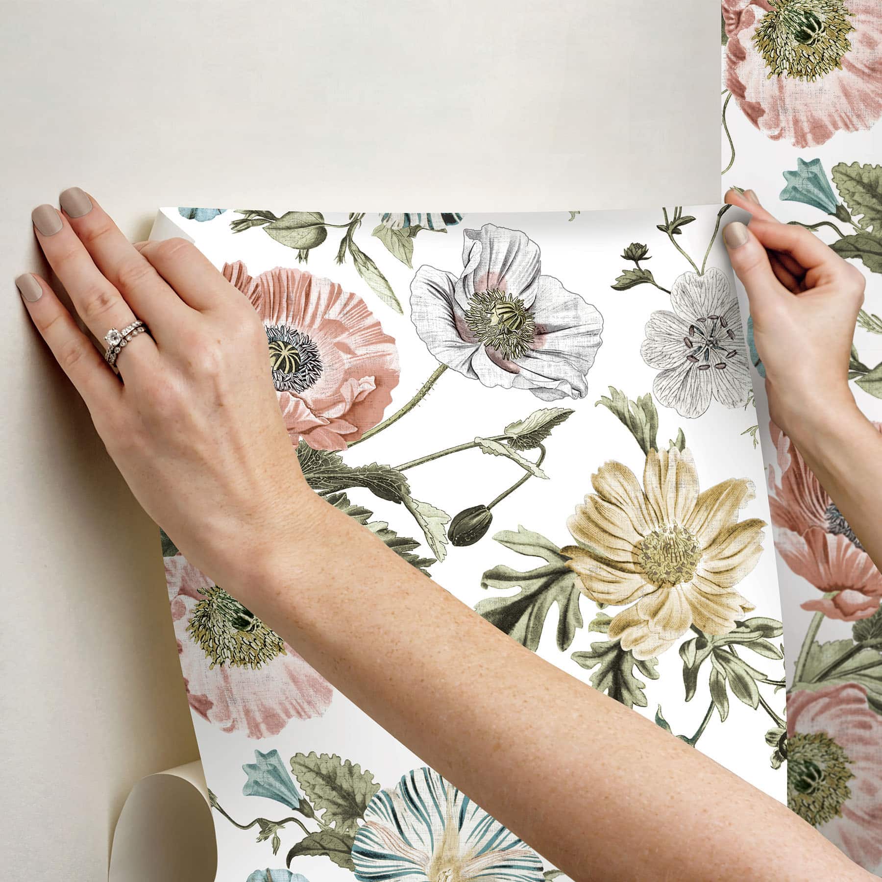 RoomMates Pink/Green Vintage Poppy Peel & Stick Wallpaper