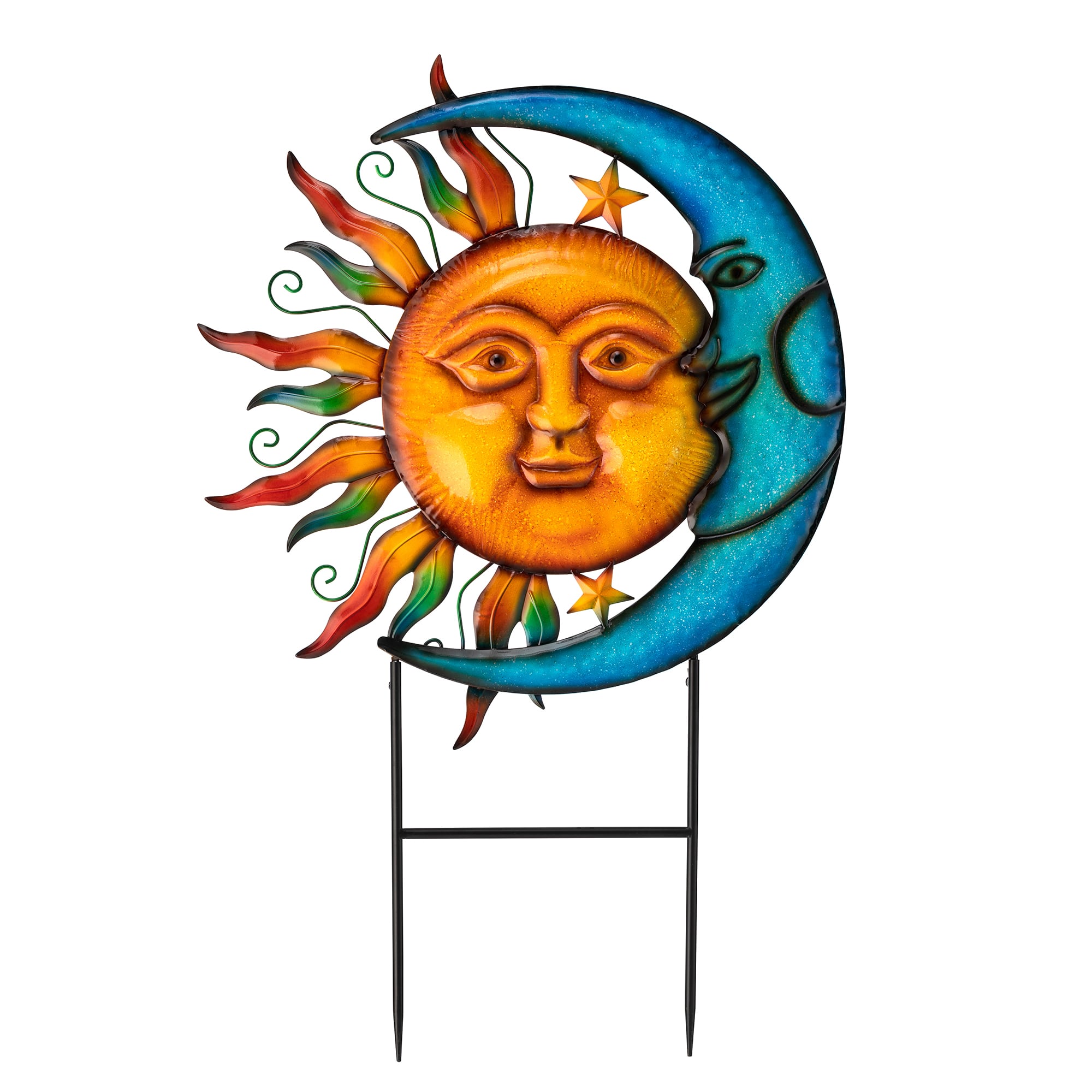 Glitzhome&#xAE; 36.25&#x22; Metal Sun &#x26; Moon Garden Stake or Wall D&#xE9;cor