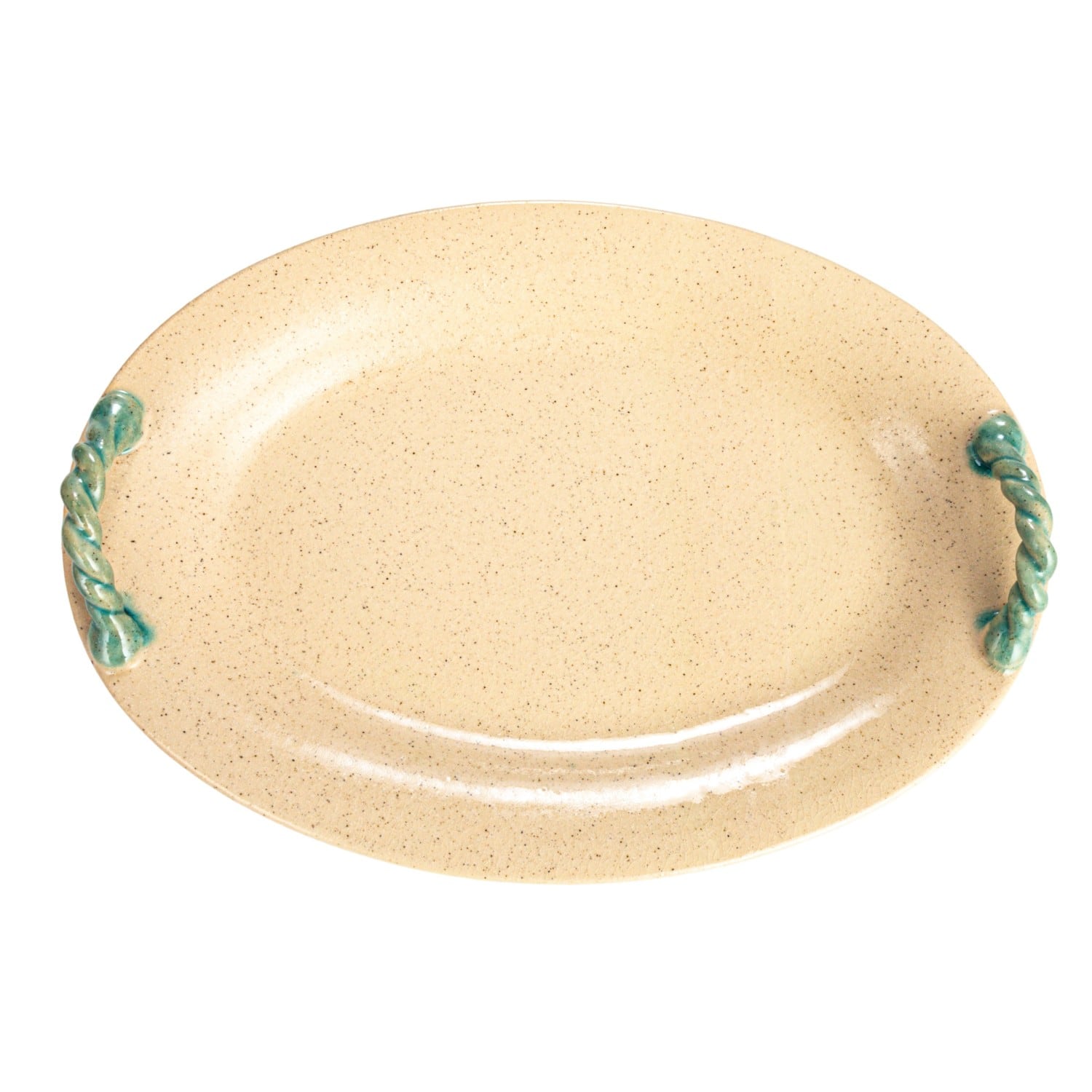 Hello Honey® 19" Cream & Blue Oval Terra Cotta Platter with Braided Handles