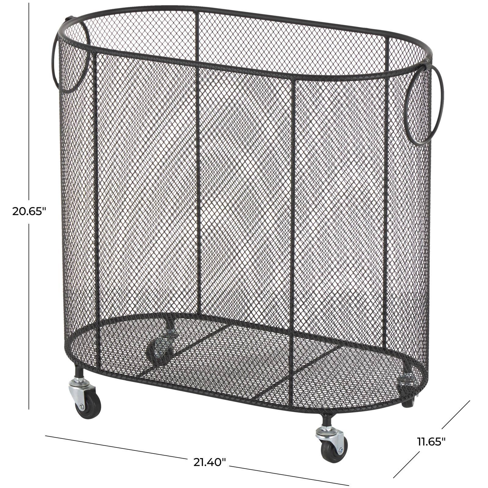 21" Metal Oval Mesh Wire Rolling Laundry Storage Cart with Ring Handles