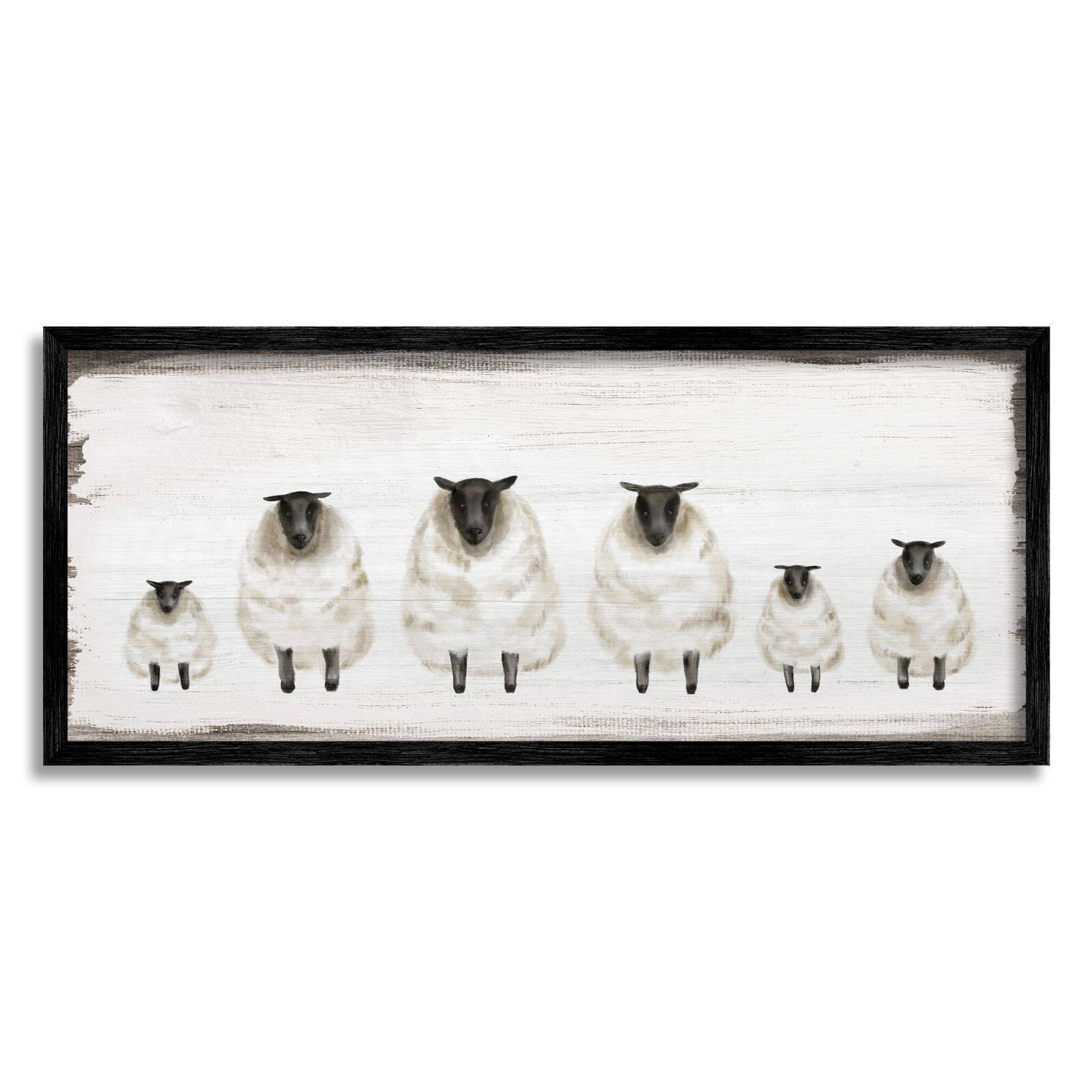 Stupell Industries Fluffy Farm Sheep Herd Rustic Country Animals Framed Wall Art