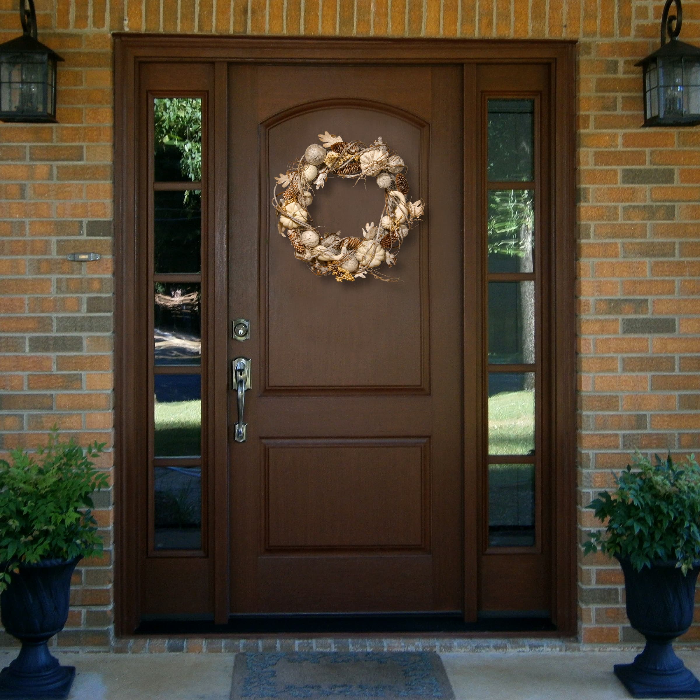20'' White Pumpkin and Pinecone Wreath
