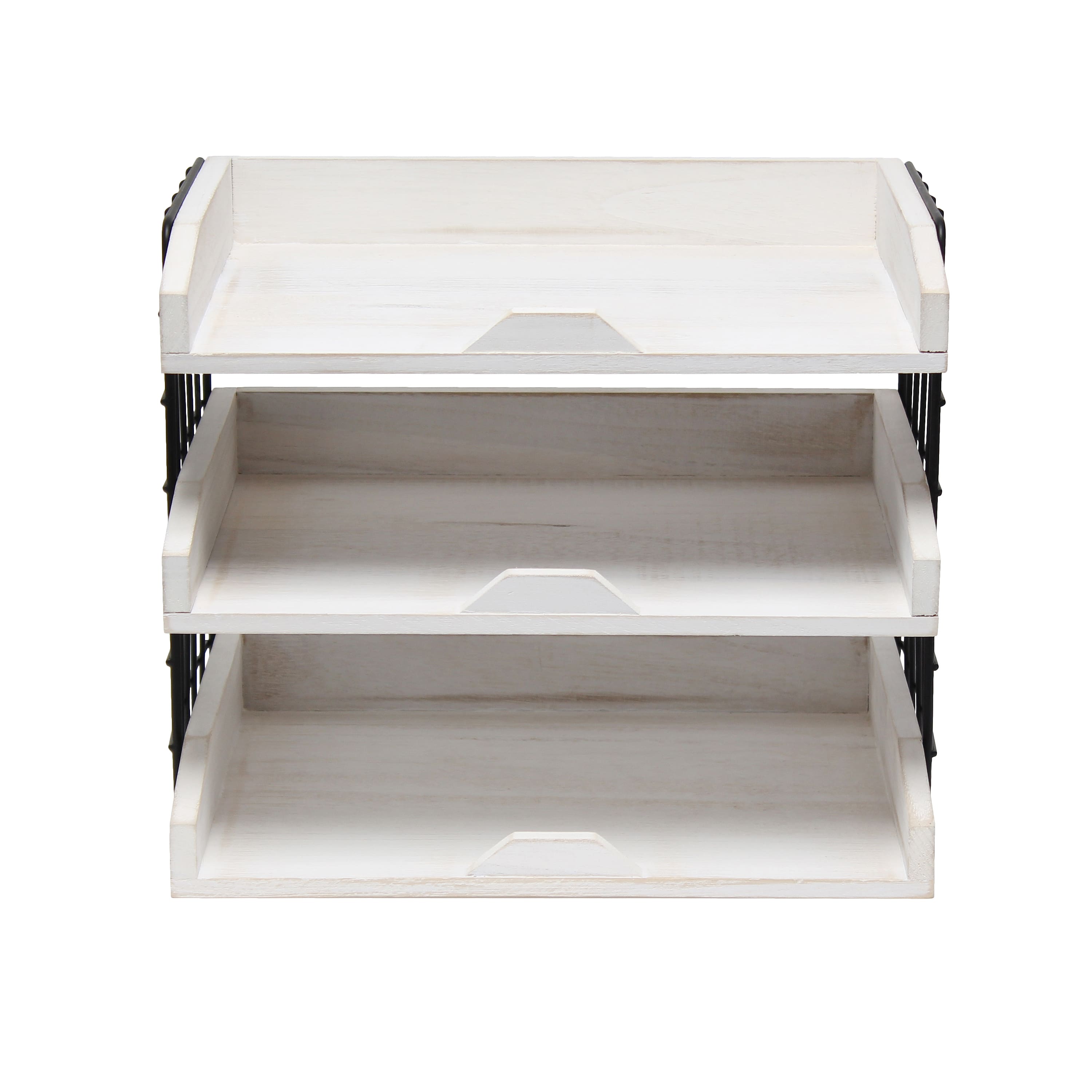 Elegant Designs Whitewash Wood Desk Organizer Letter Tray with 3 Shelves