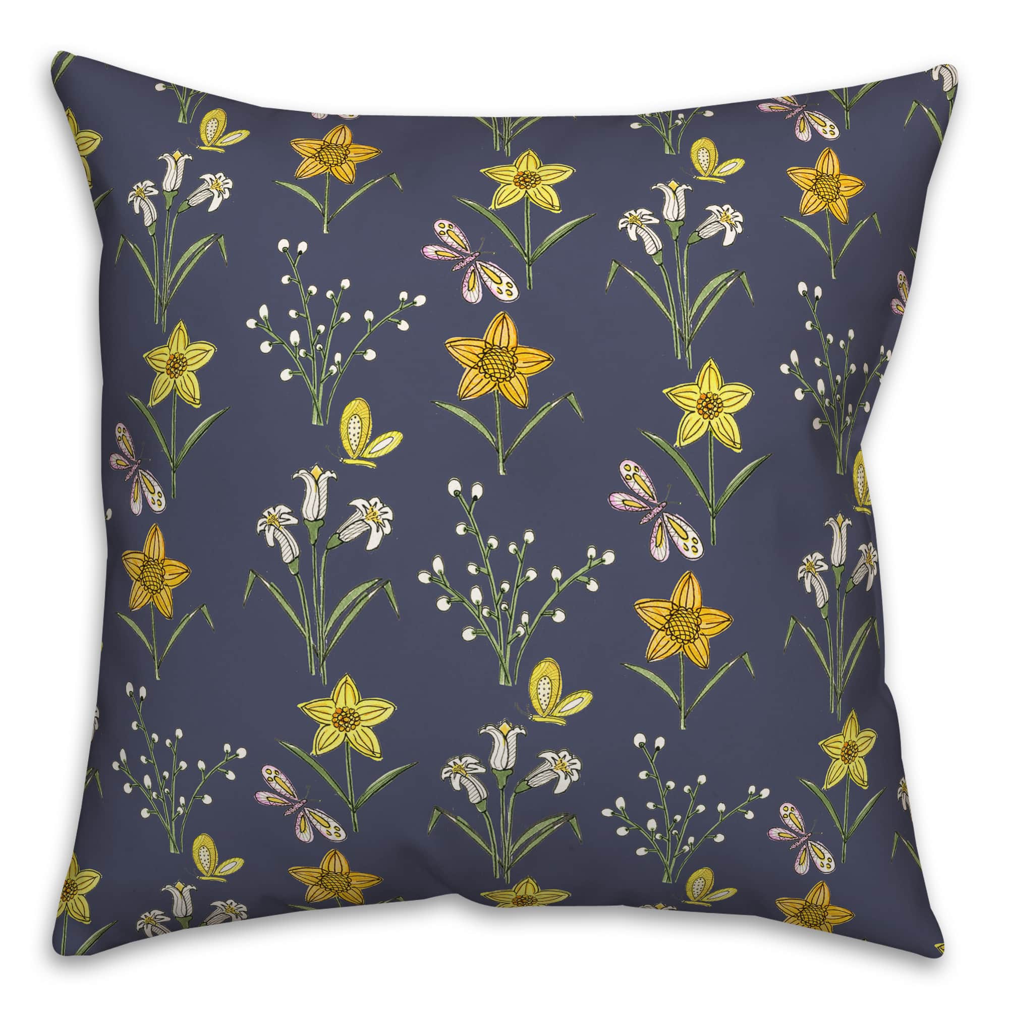Navy Spring Pattern Indoor/Outdoor Pillow