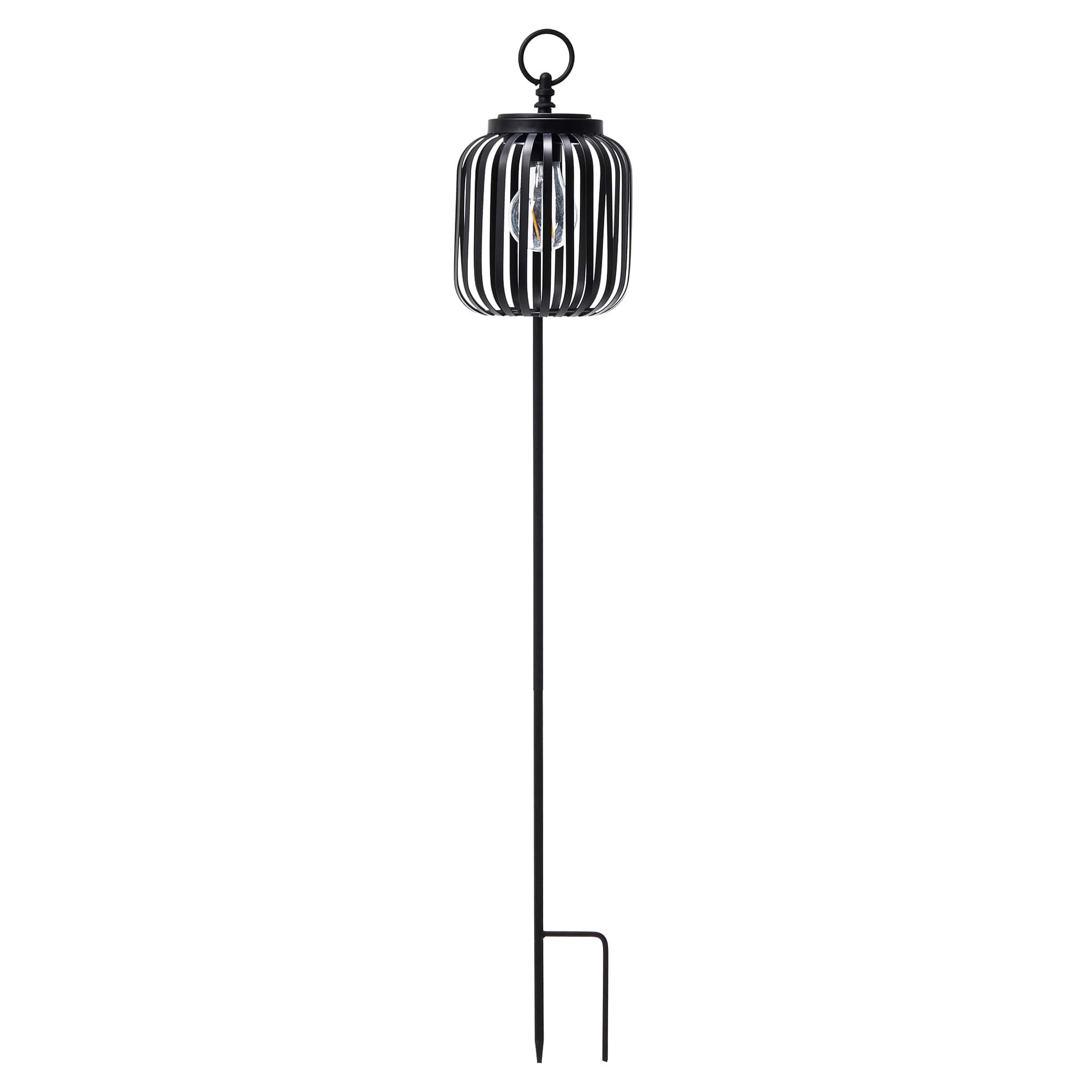 Glitzhome&#xAE; 33&#x22; Black Metal Stripes Solar Powered Outdoor Lantern