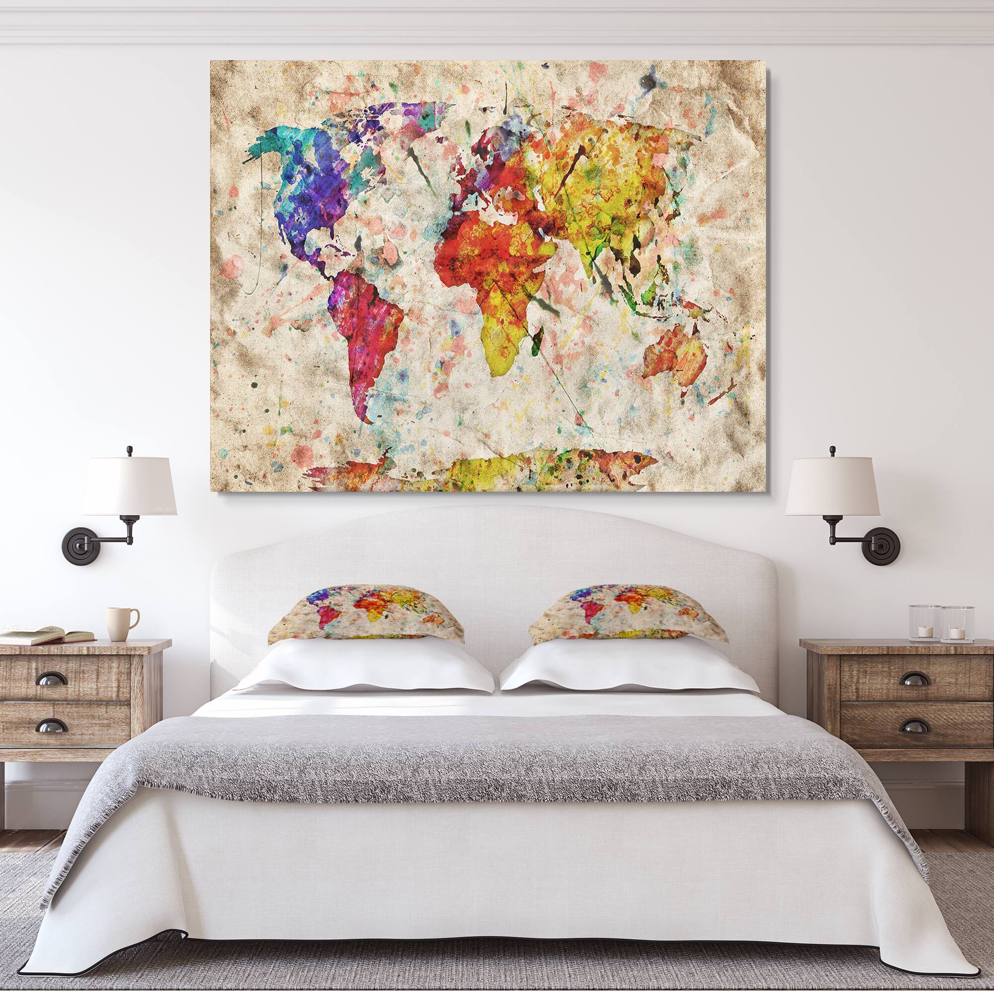 Designart - Vintage World Map Watercolor - Map Canvas Art Print