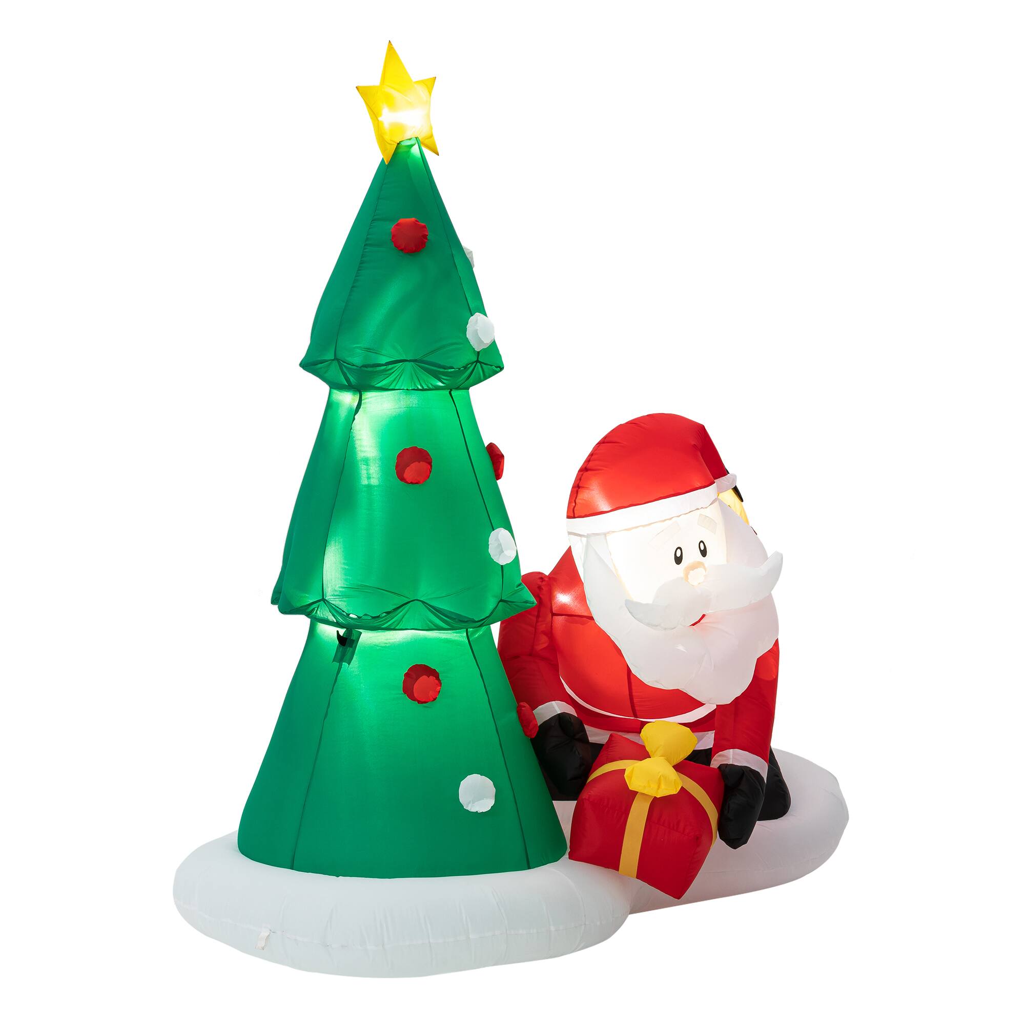 Glitzhome® 6.5ft. Lighted Dog Bites Santa Inflatable Décor