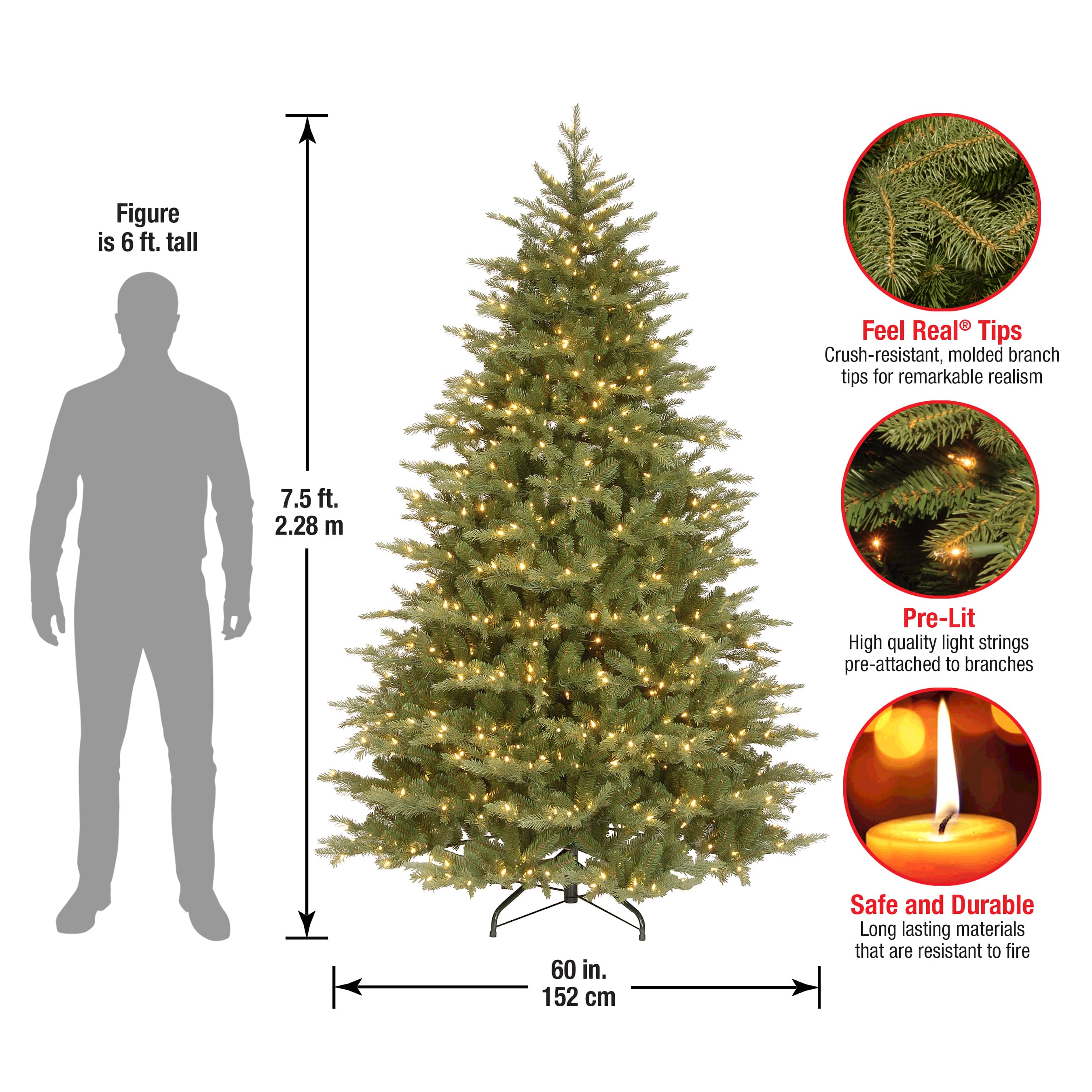 7.5ft. Pre-Lit Feel-Real® Nordic Spruce® Medium Artificial Christmas Tree, Clear Lights