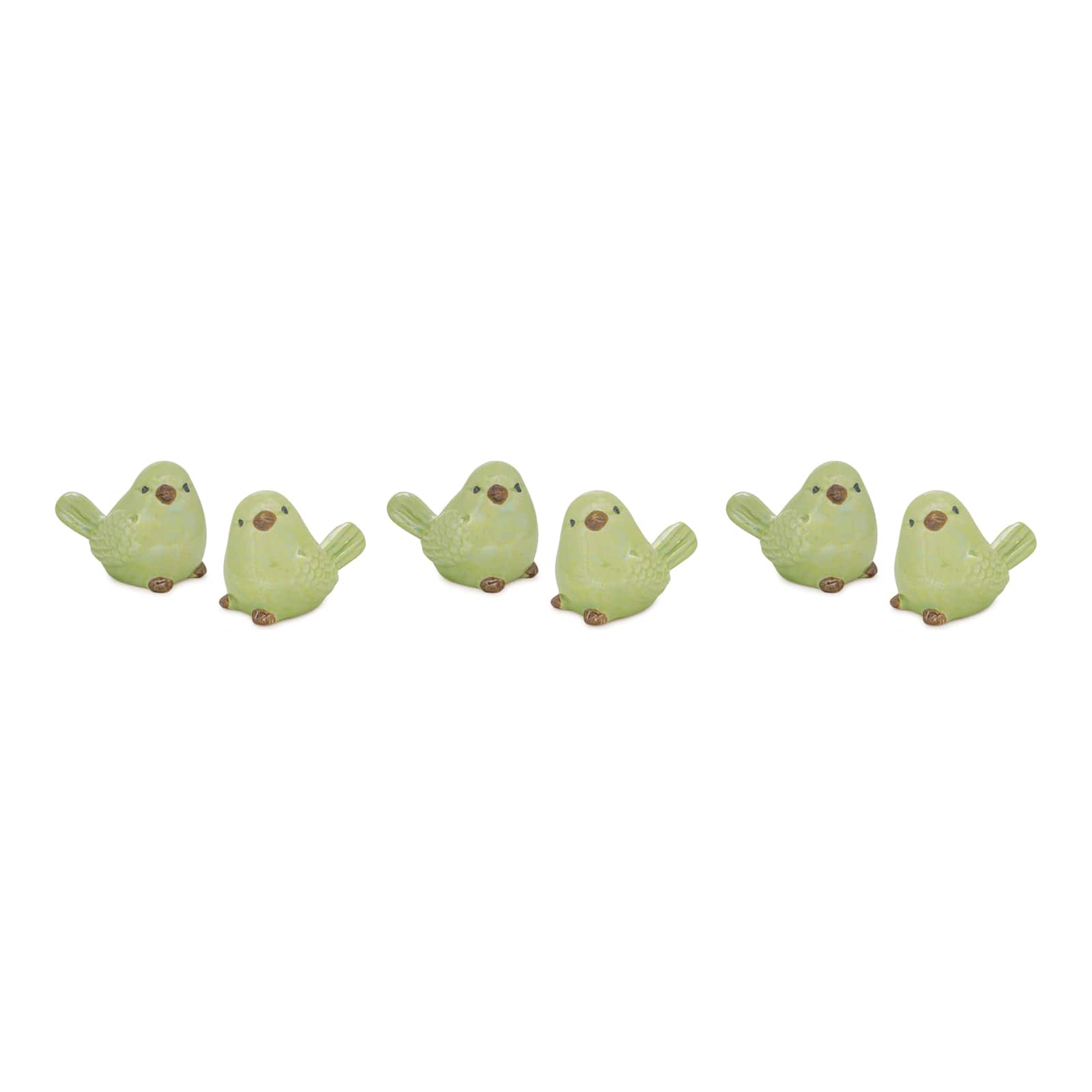 Iridescent Green Ceramic Bird Figurines Set