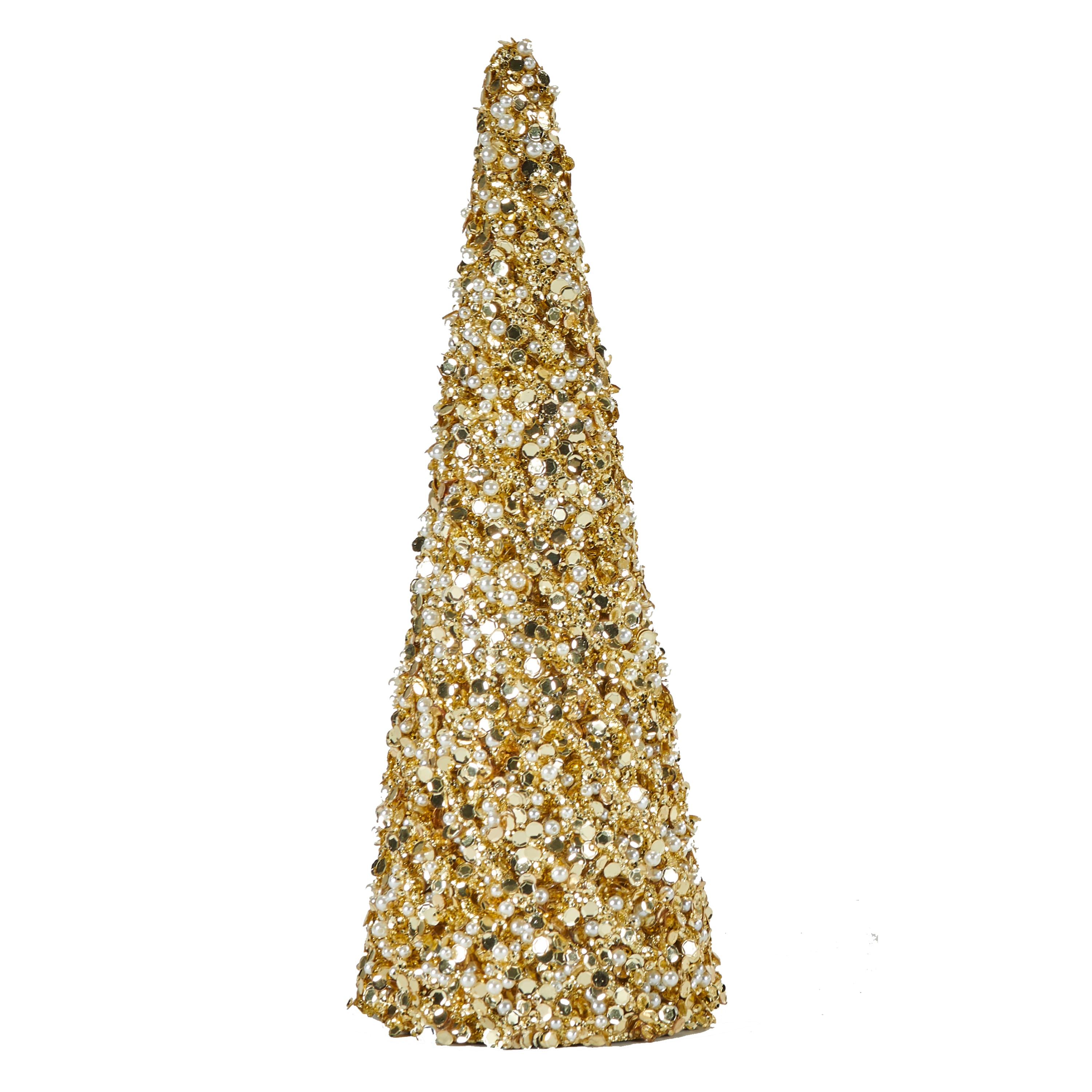 11.75" Gold Glitter Bead & Sequin Artificial Tabletop Christmas Trees, 2ct.