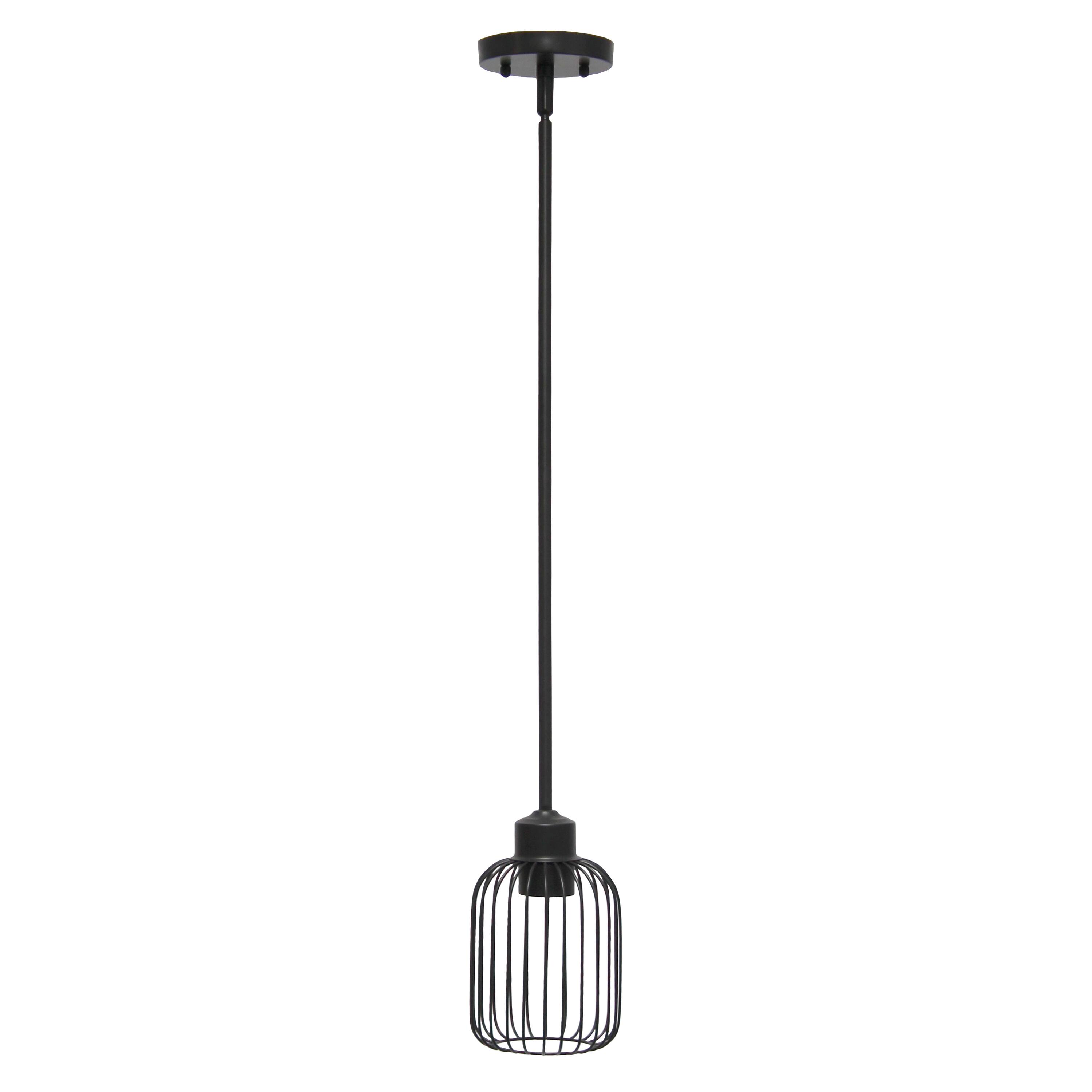 Lalia Home Ironhouse 7&#x22; Black 1-Light Metal Caged Mini Pendant