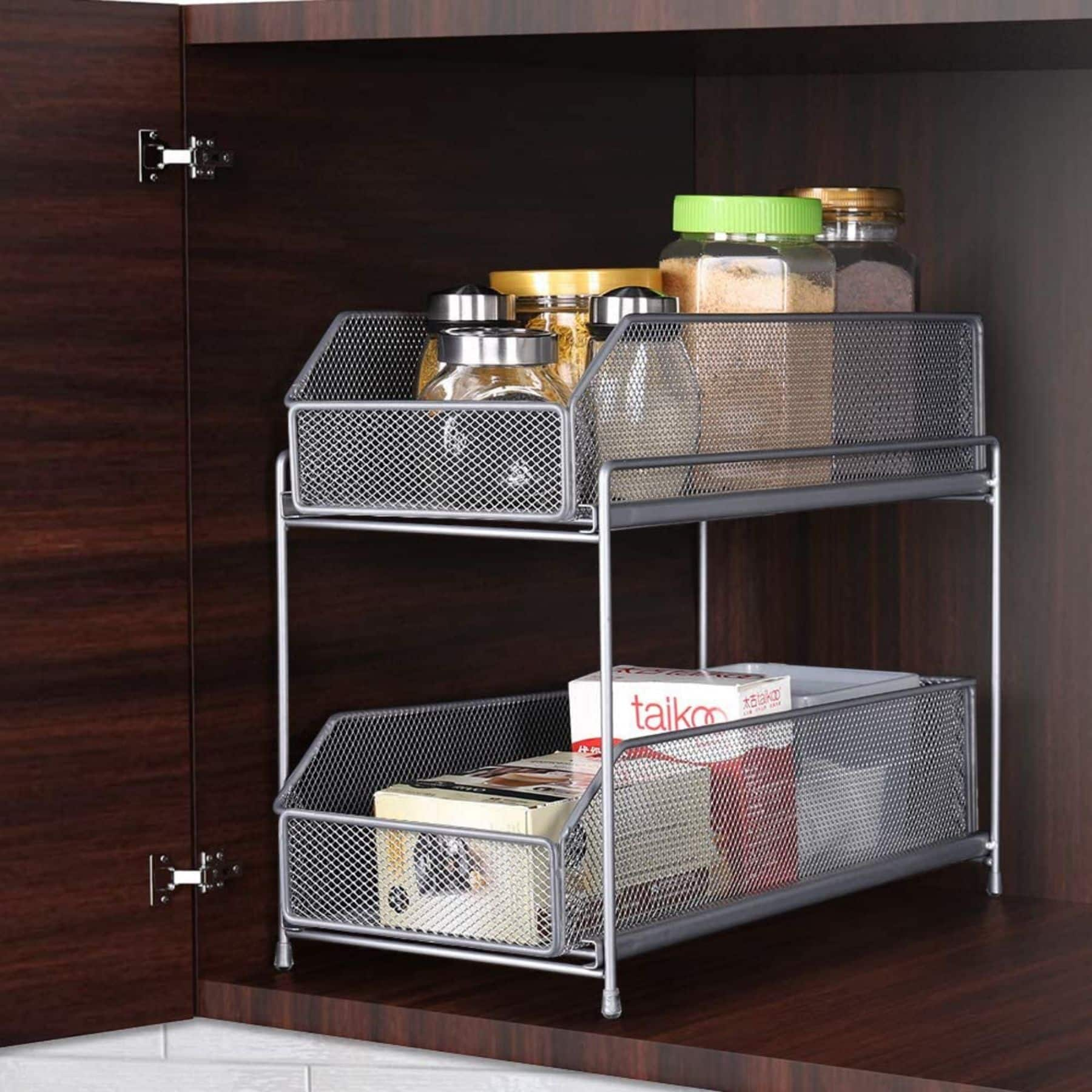 NEX&#x2122; Silver 2-Tier Sliding Basket Drawer Organizer