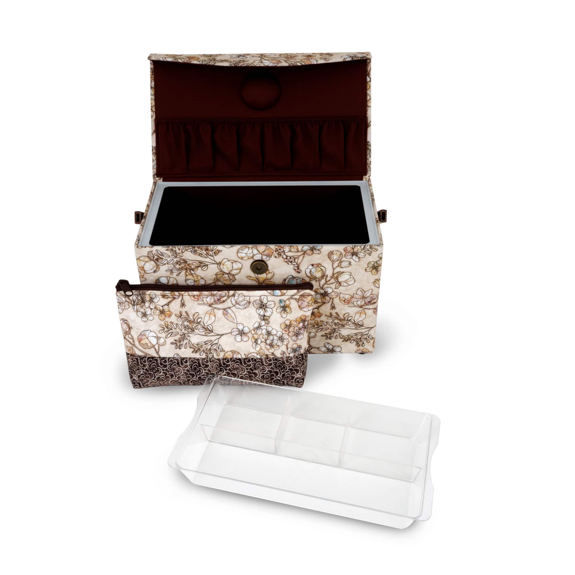 Dritz&#xAE; Neutral Floral Medium Rectangular Sewing Basket With Zippered Case