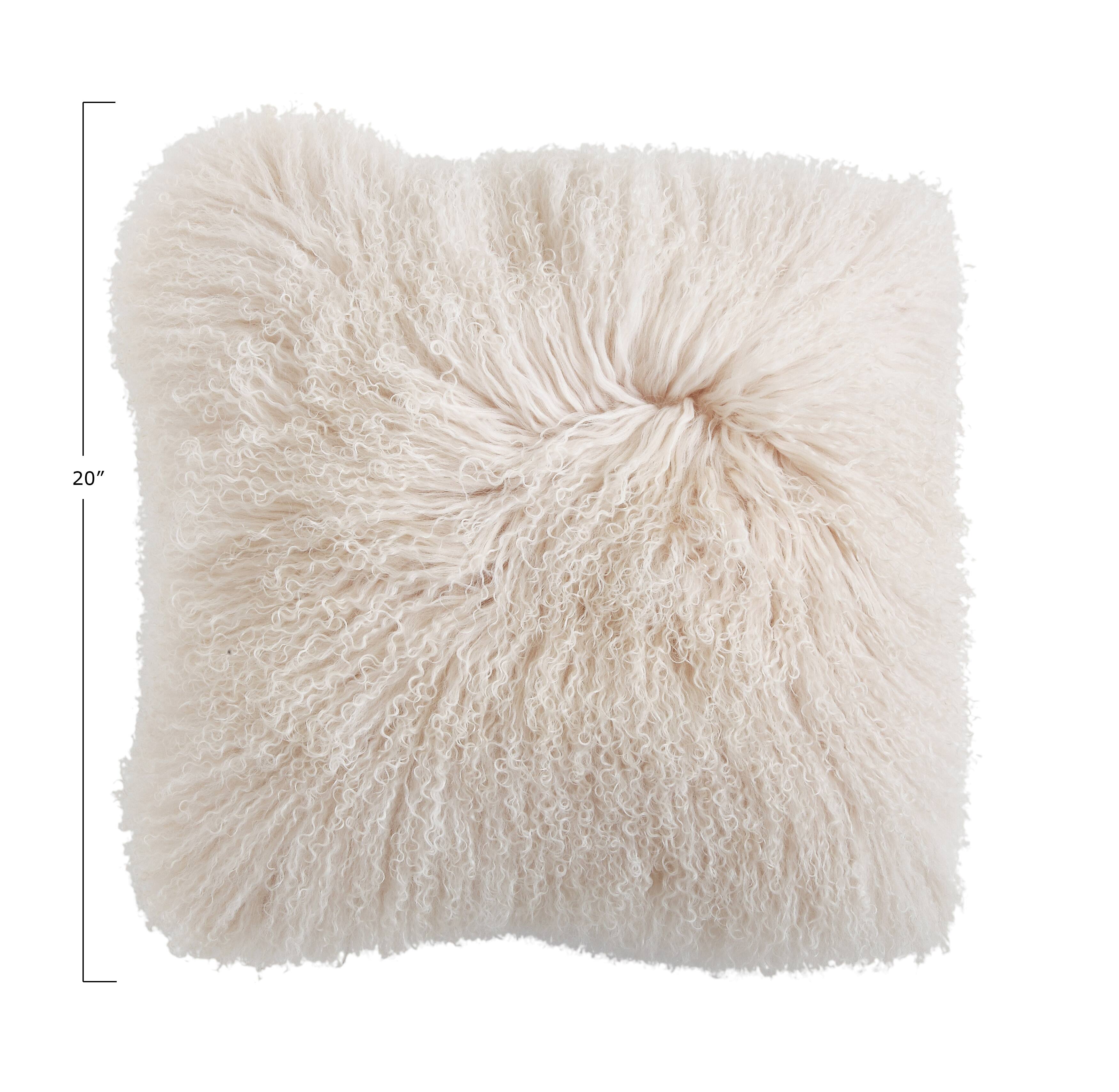 Hello Honey&#xAE; Cream Mongolian Lamb Fur Throw Pillow