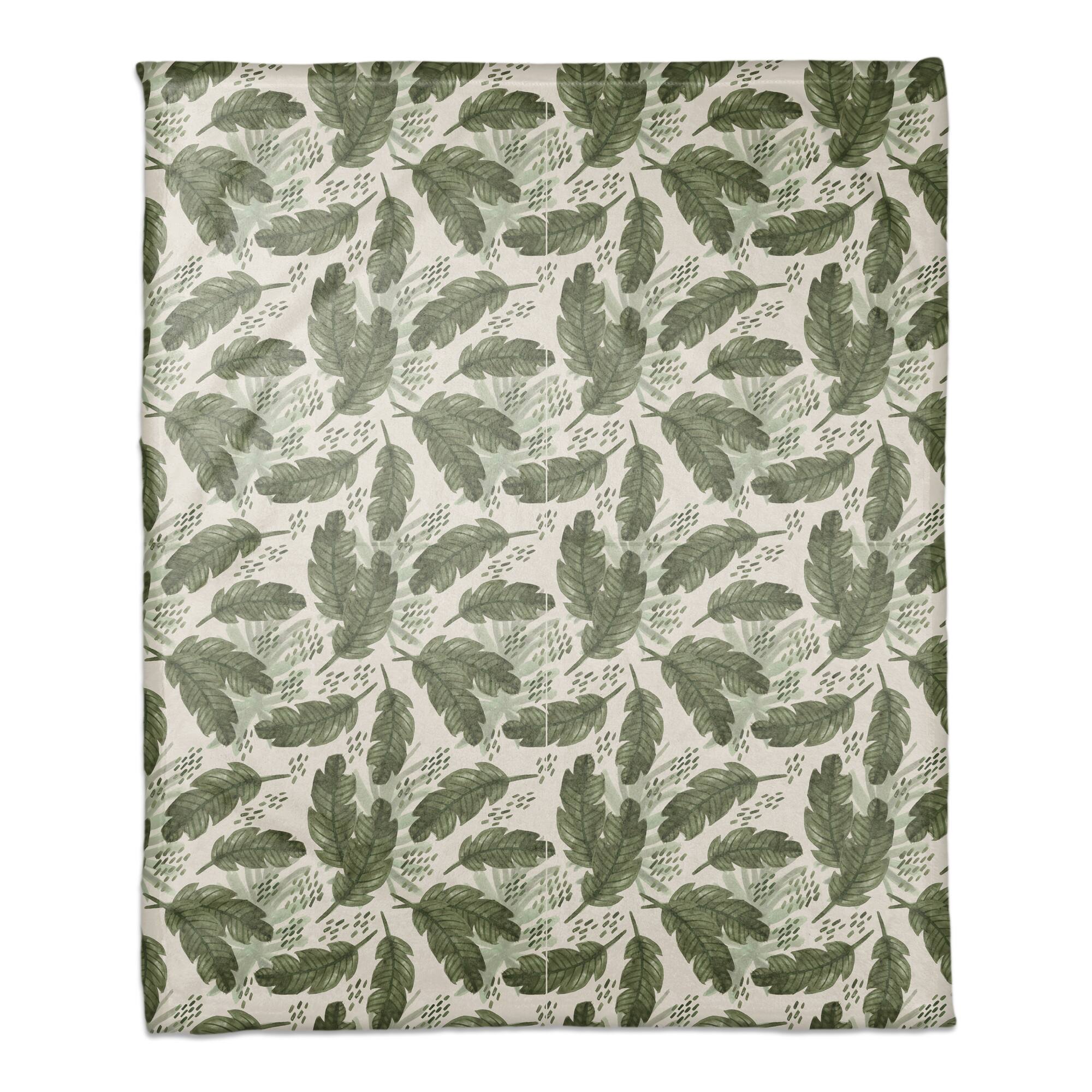 Tropical Leaves Pattern 50" x 60" Coral Fleece Blanket