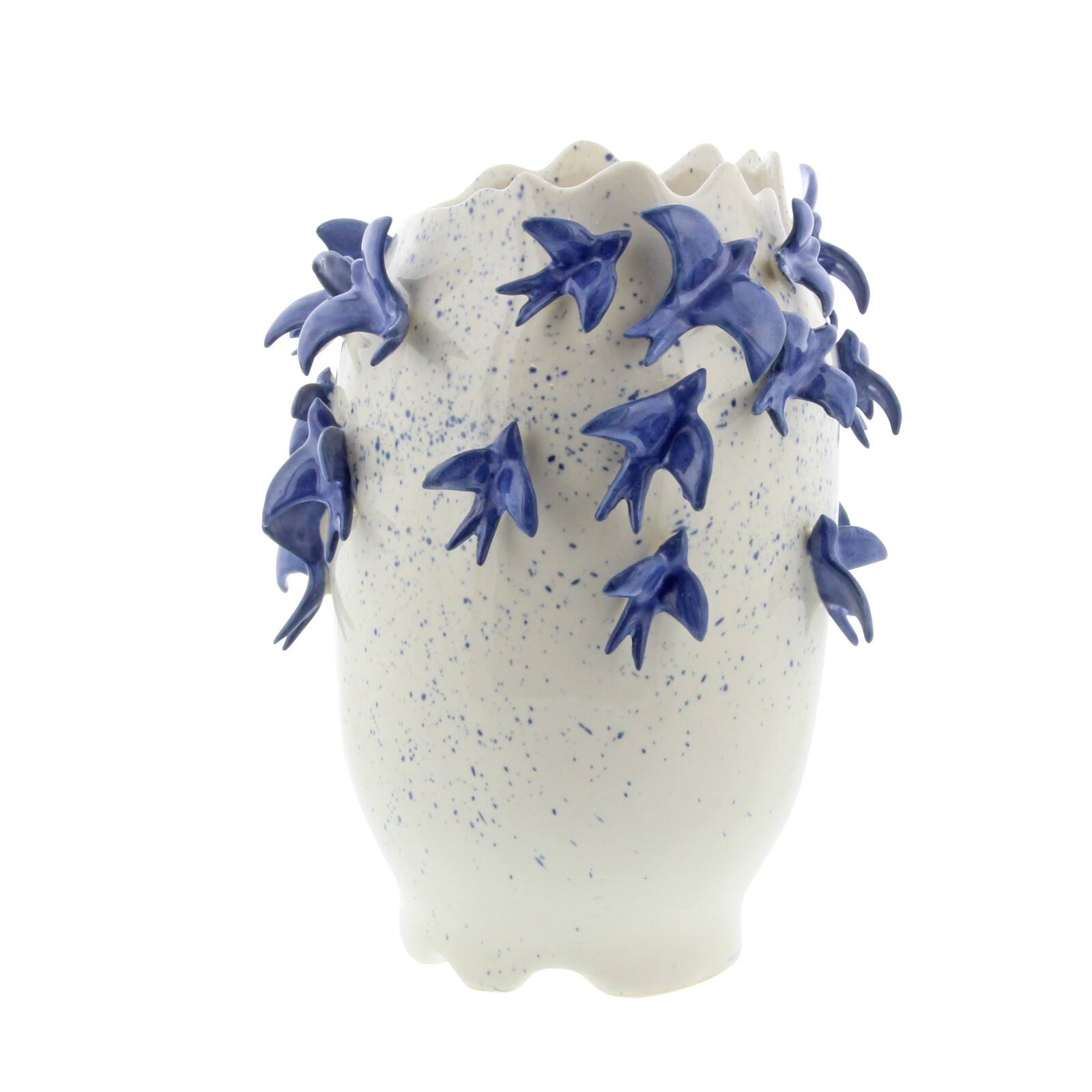 White Ceramic Coastal Vase, 12&#x22; x 9&#x22; x 9&#x22;