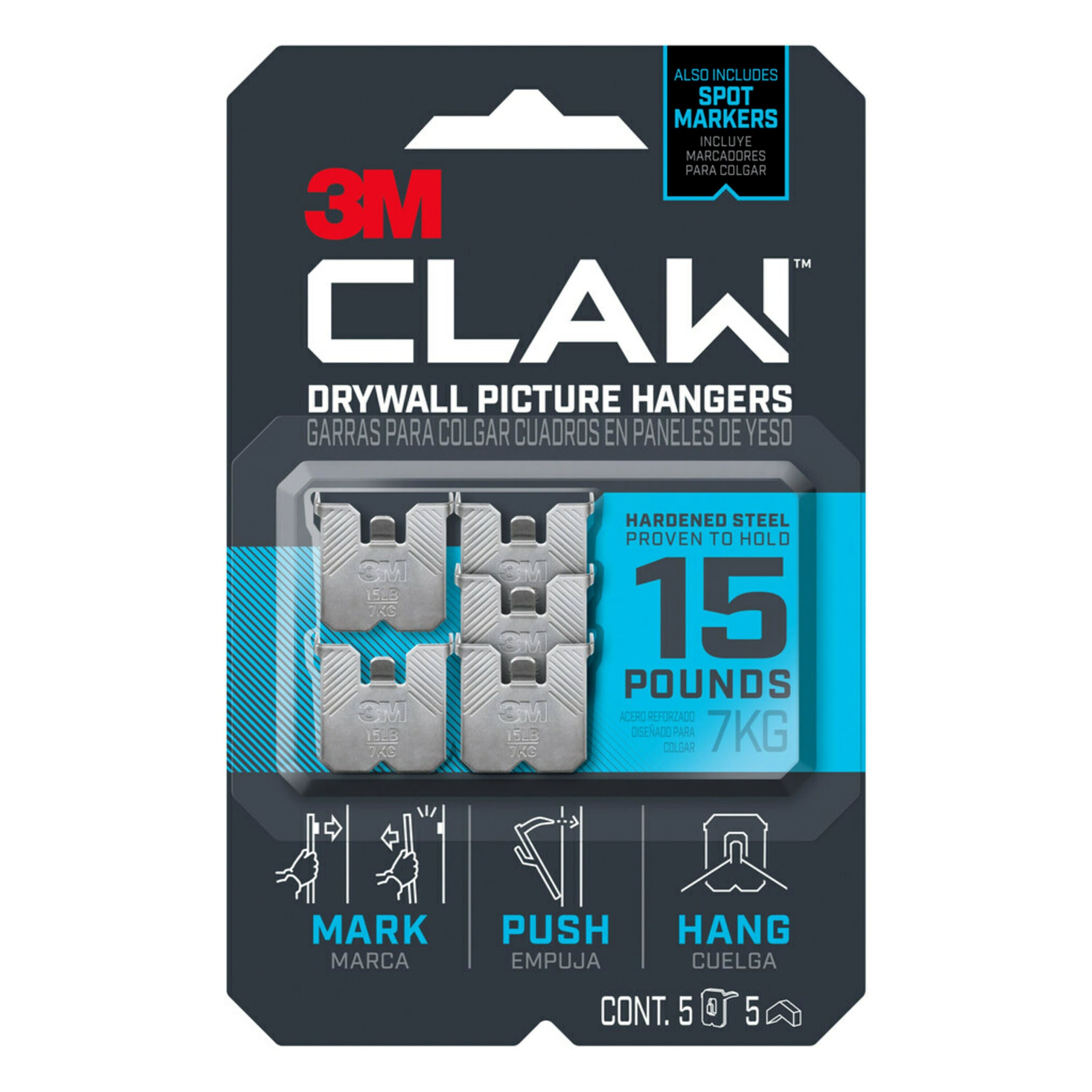 3M CLAW™ 15lb. Drywall Picture Hangers, 5ct.