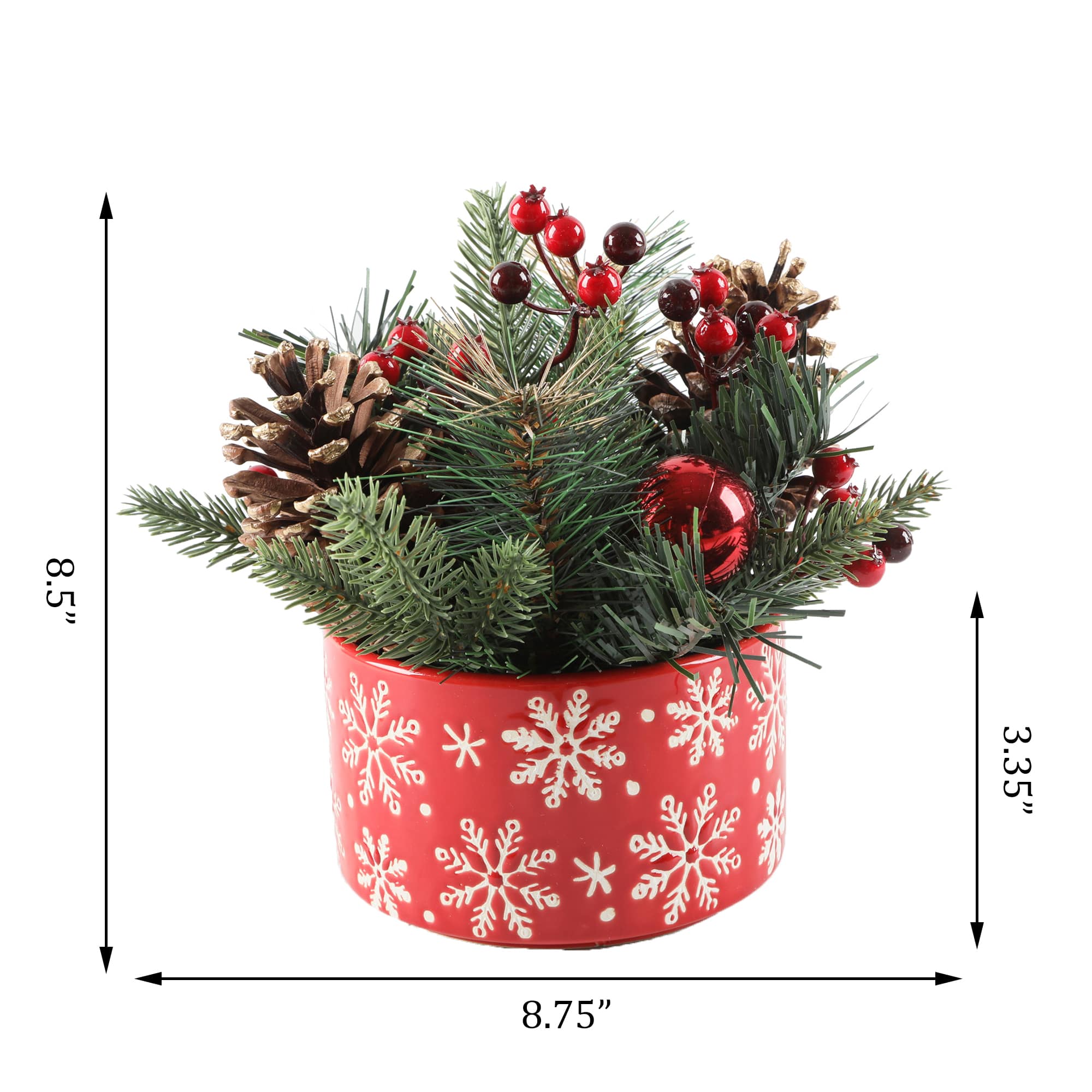 Christmas Mix In 5&#x22; Red Snowflakes Ceramic Pot