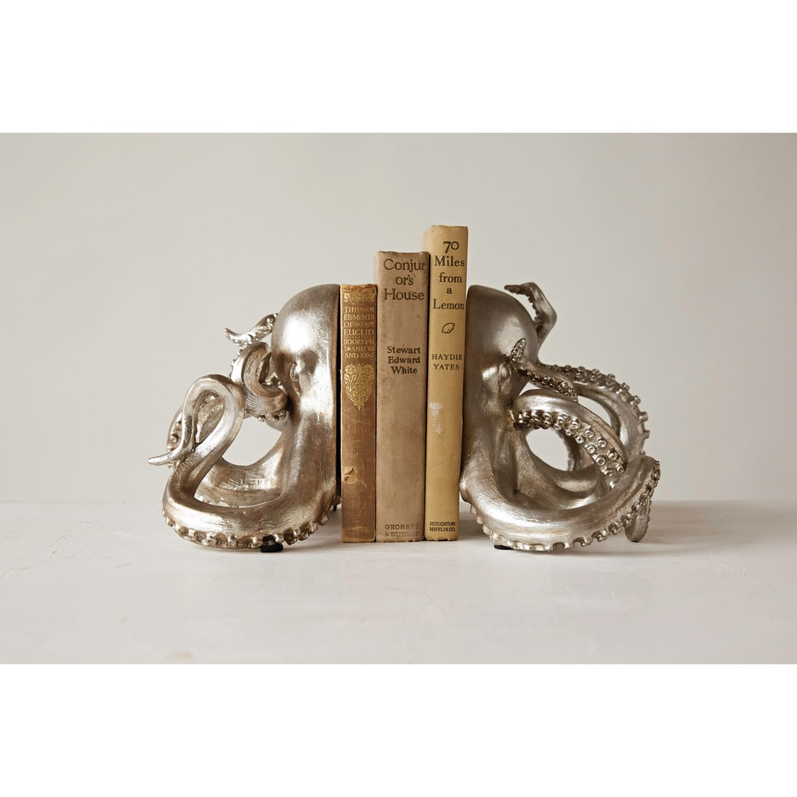 Silver Octopus Shaped Bookends Set