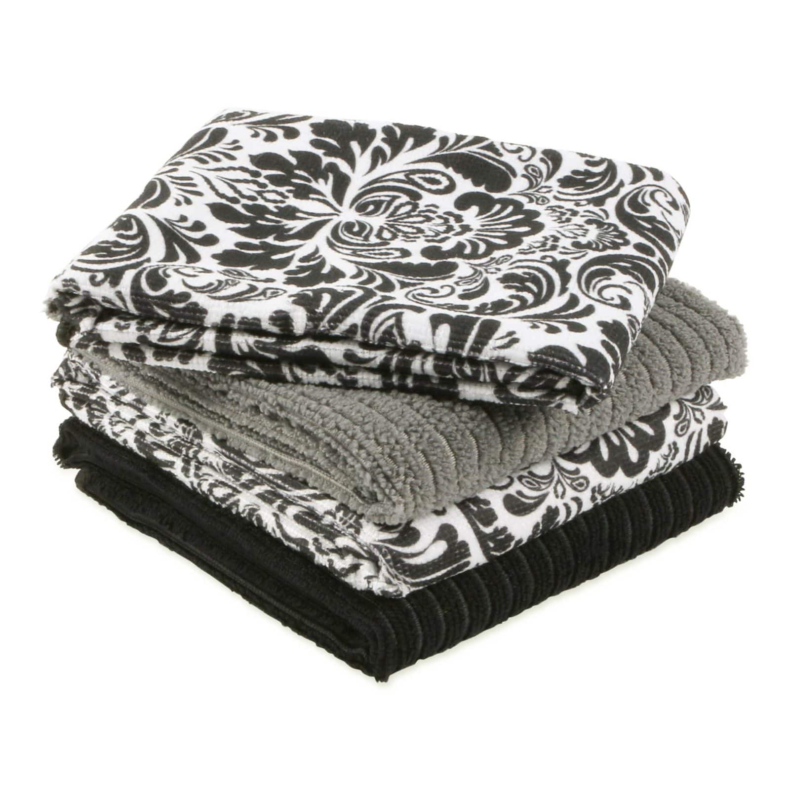 Black Damask Microfiber Dishtowel, 4ct.