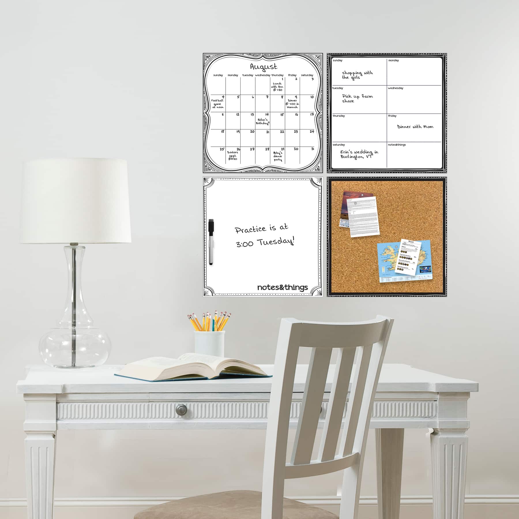WallPops White Dry Erase Calendar &#x26; Corkboard Set