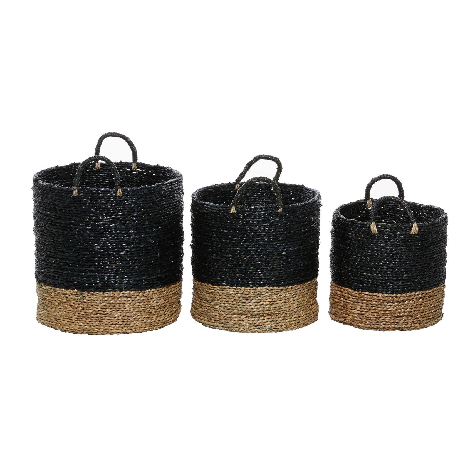 Black Seagrass Modern Storage Basket Set