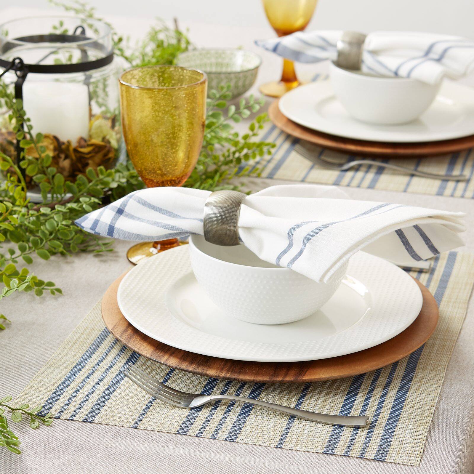 DII® French Blue Striped Farmhouse Woven Placemat Set, 6ct.