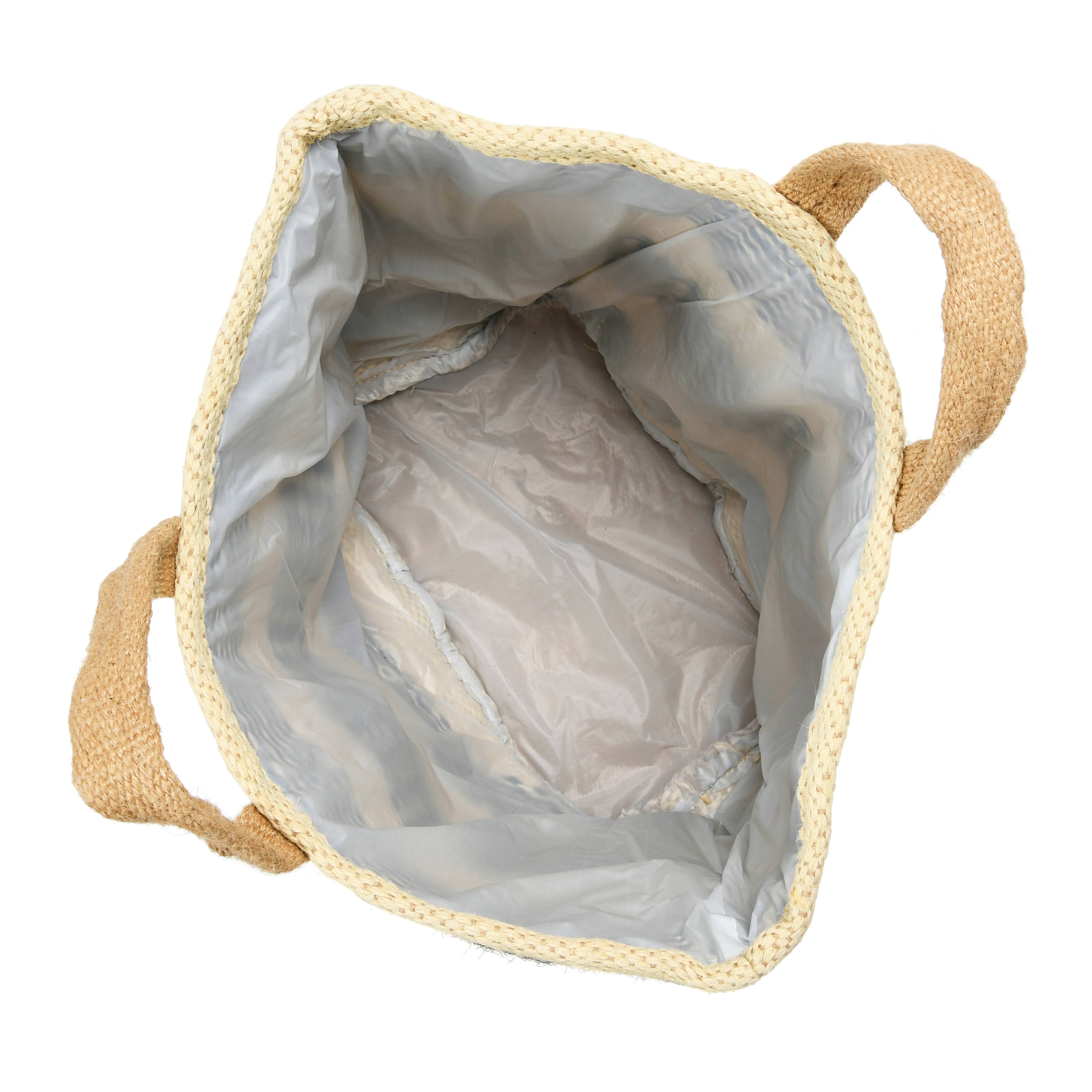 Hello Honey® 24" Modern Boho Woven Jute Bag with Waterproof Liner and Contemporary Pattern