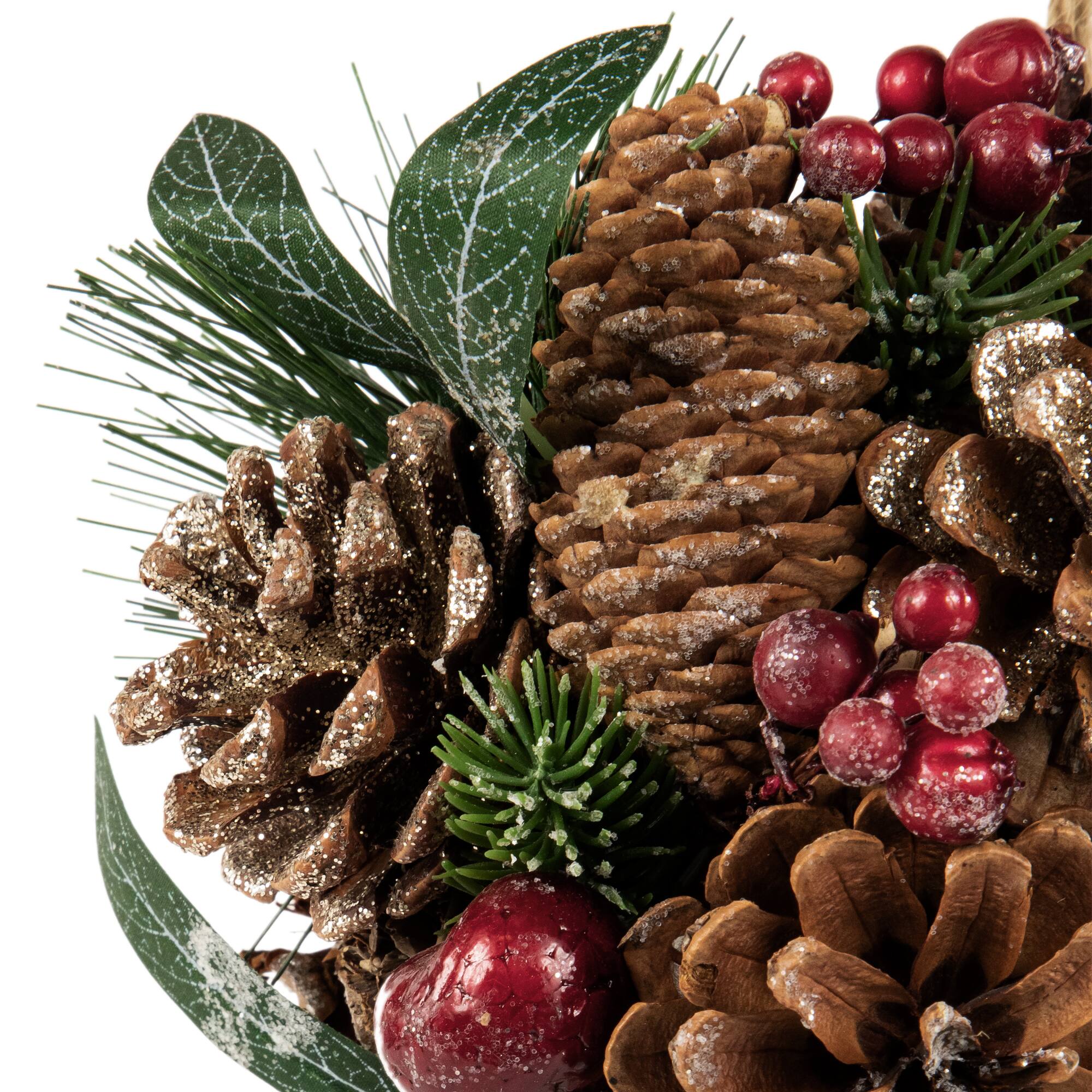Mixed Foliage Frosted Pinecone and Berry Christmas Ball Ornament - 6"