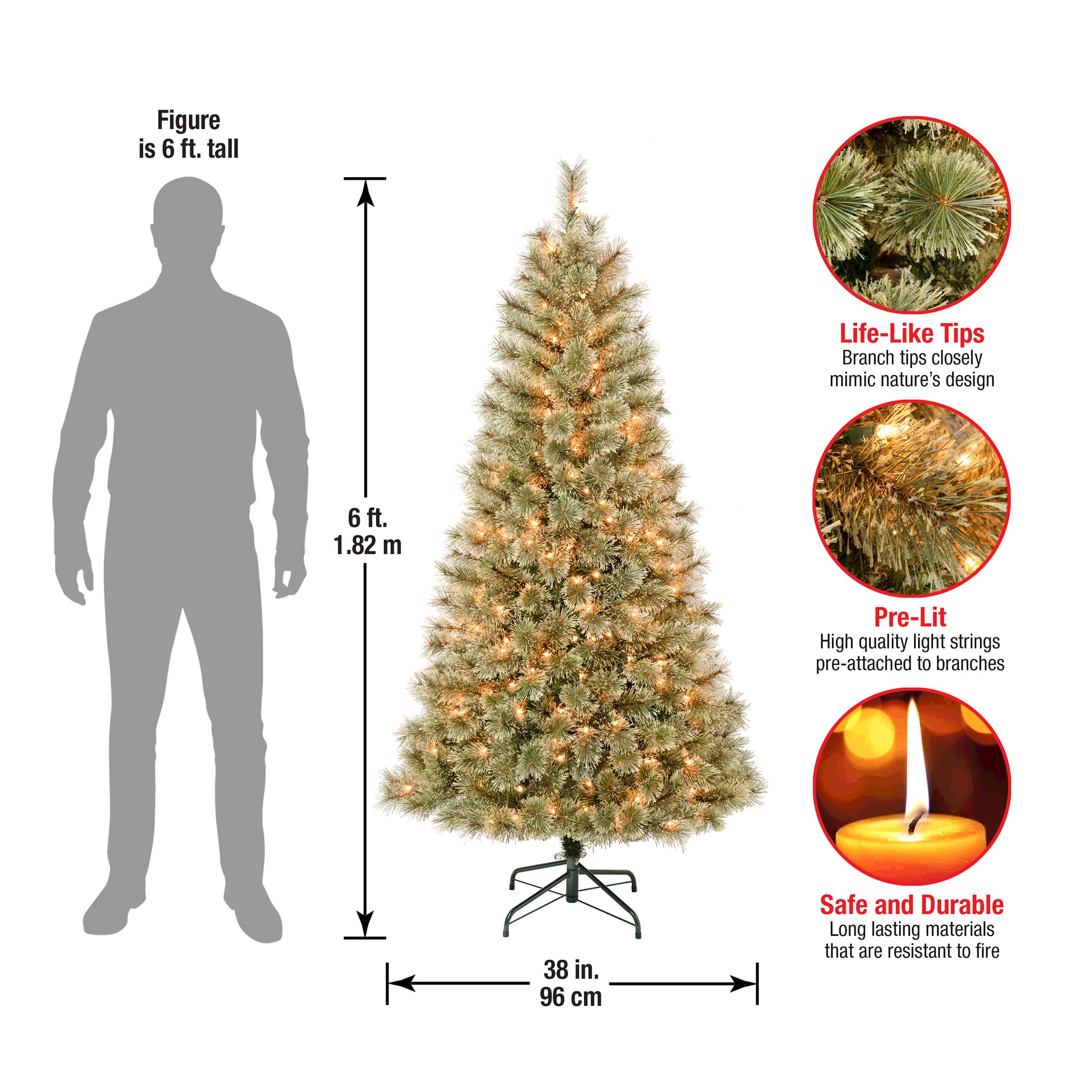 First Traditions&#x2122; 6 ft. Pre-Lit Arcadia Cashmere Pine Artificial Christmas Tree, Clear Incandescent Lights