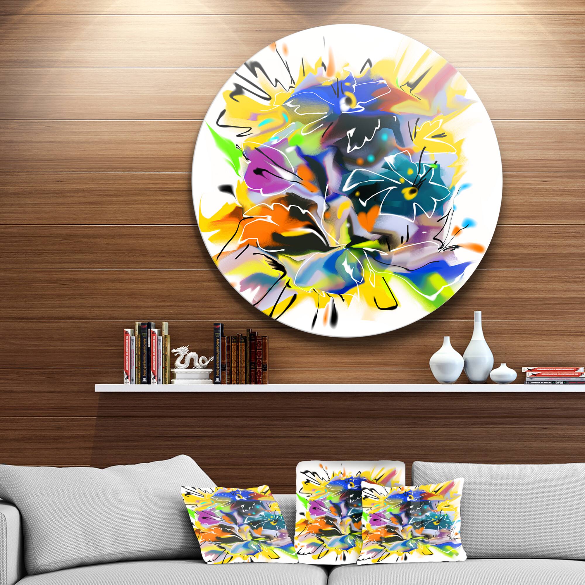 Designart - Yellow Blue Abstract Floral Design&#x27; Extra Large Floral Wall Art