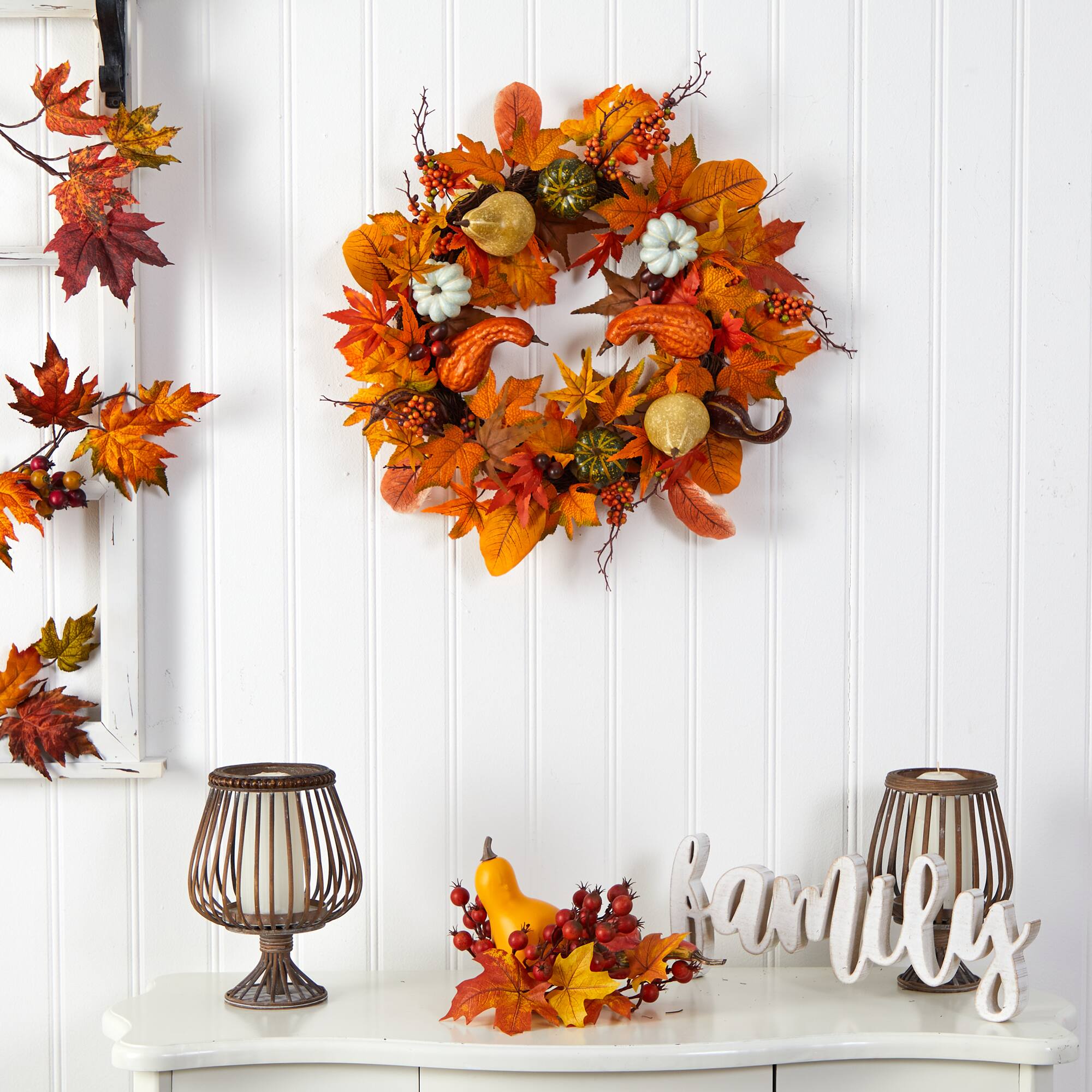 24&#x22; Pumpkin, Gourd &#x26; Berries Artificial Fall Wreath