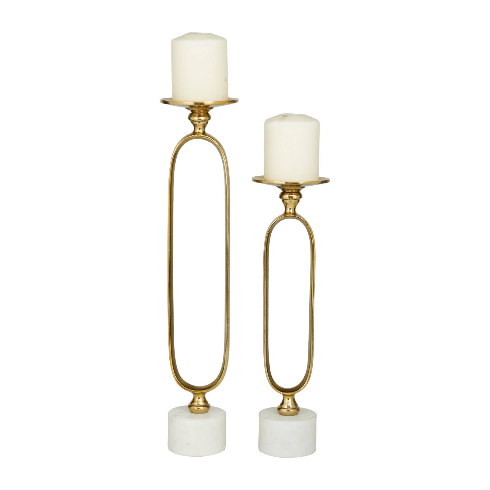 Gold Aluminum Modern Candle Holder Set, 15'' & 19''