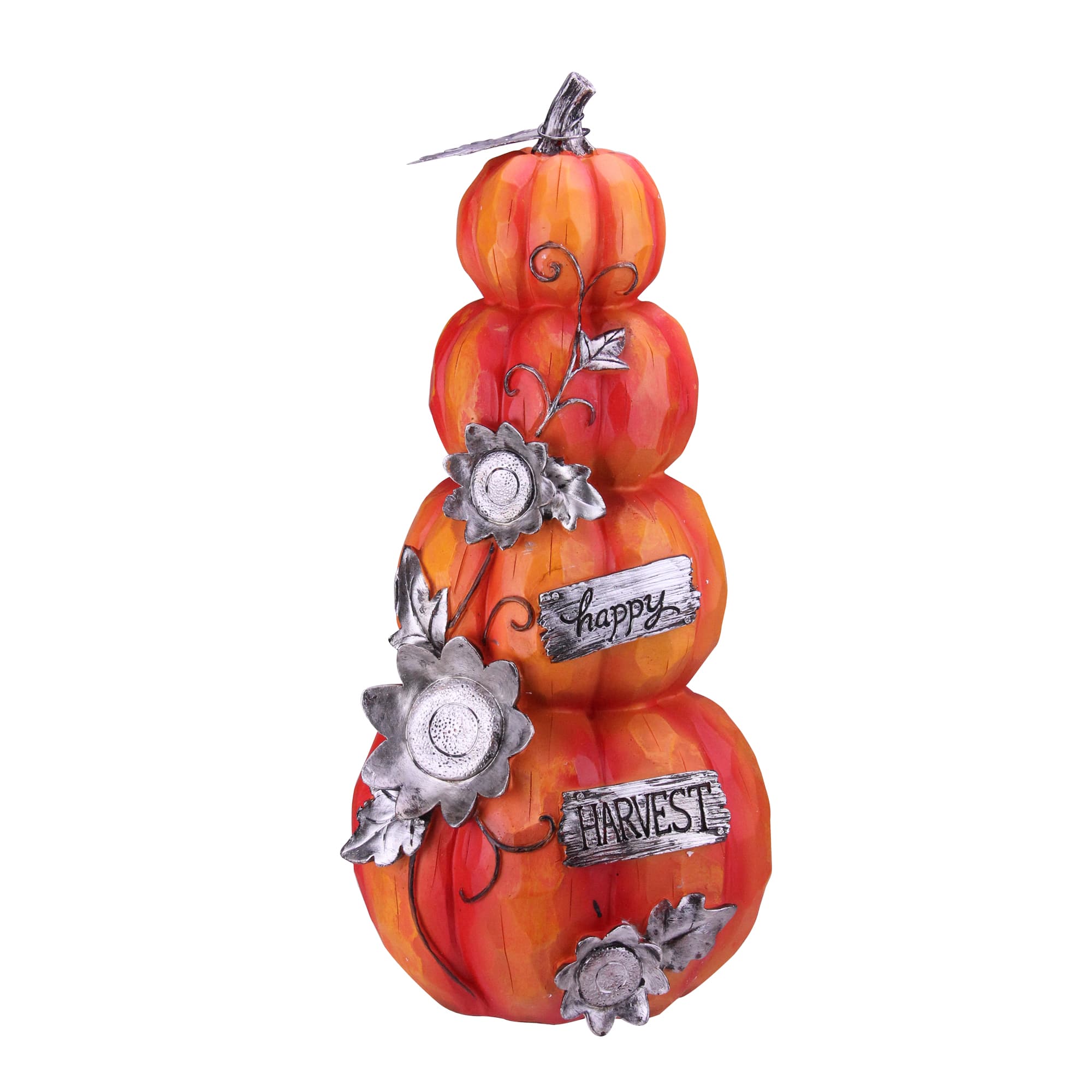 19&#x22; Orange &#x26; Silver Happy Harvest Pumpkin Tabletop D&#xE9;cor
