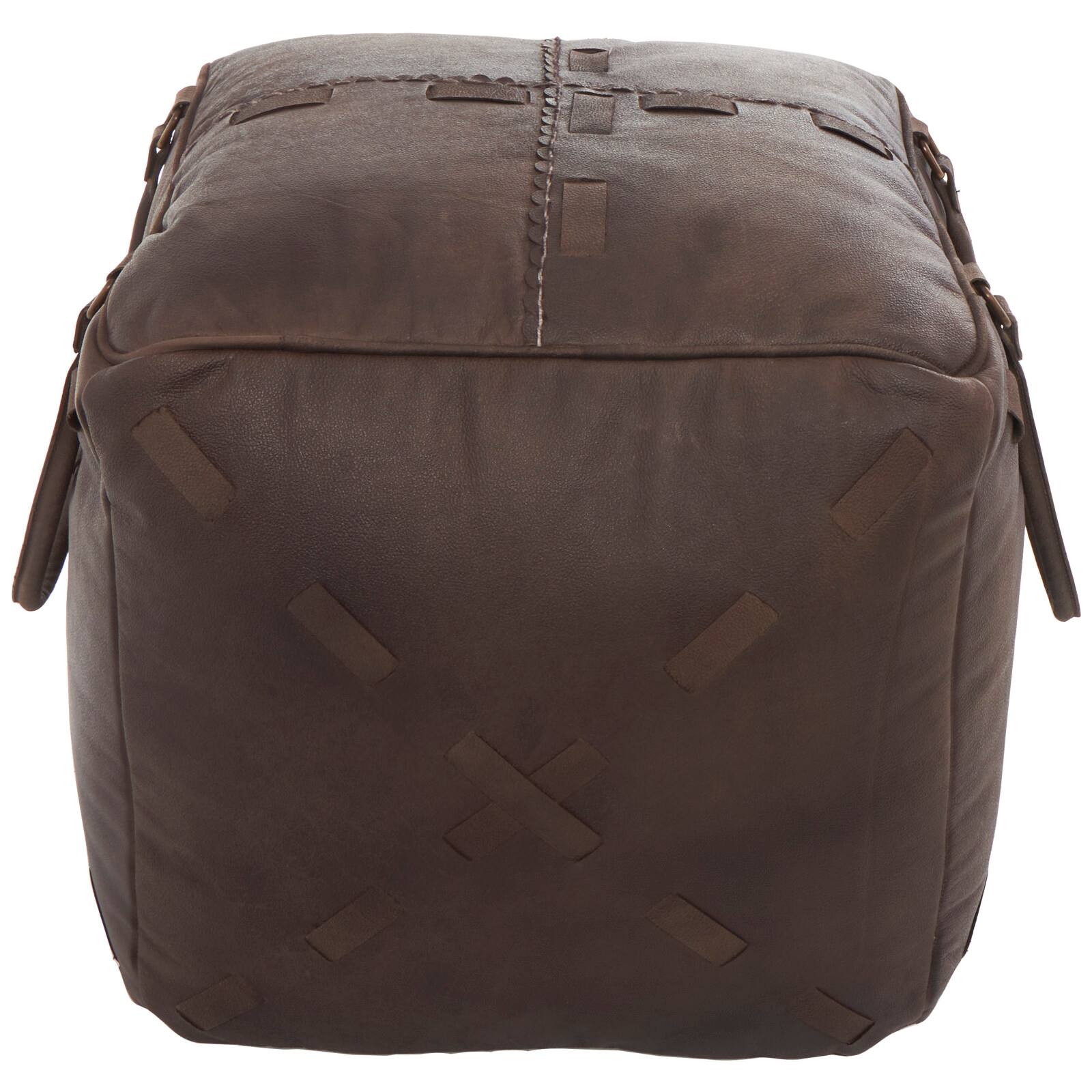 22&#x22; Leather Pouf with Woven Straps &#x26; Handles