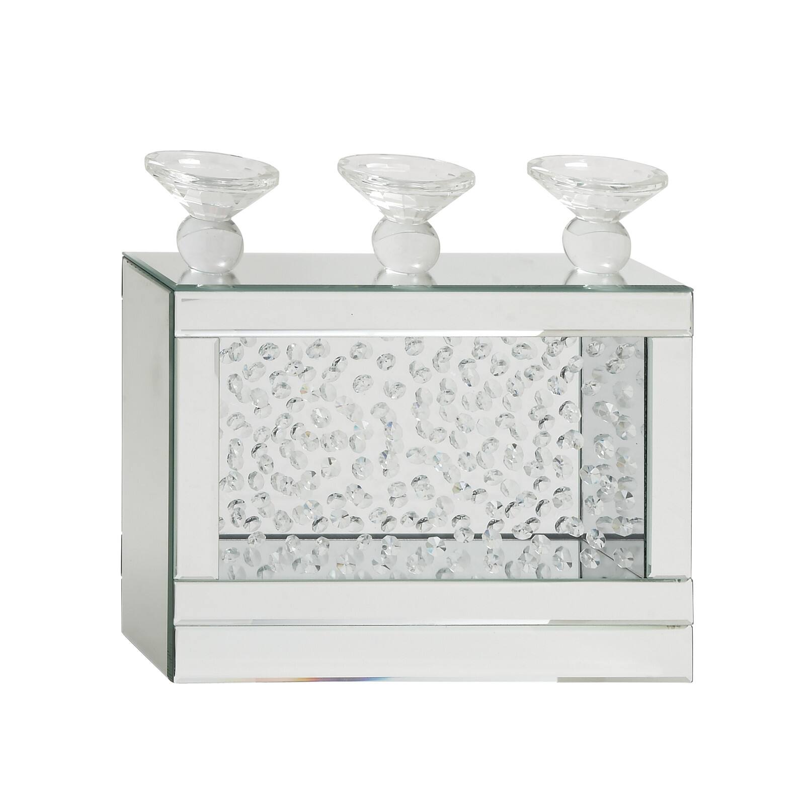 16&#x22; Silver Wood Glam Candlestick Holder