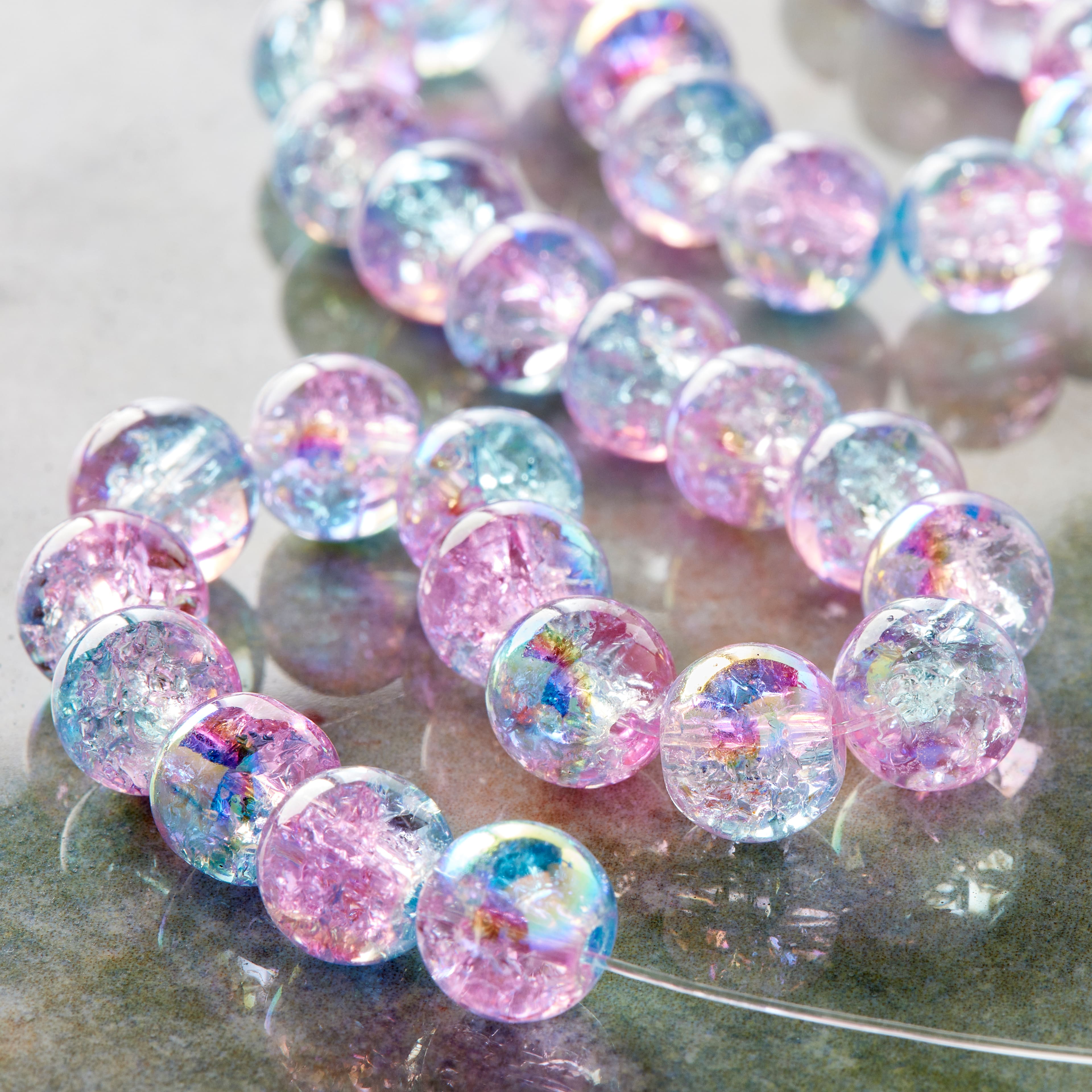 Pink & Blue Crackle Glass Round Beads, 8mm by Bead Landing™