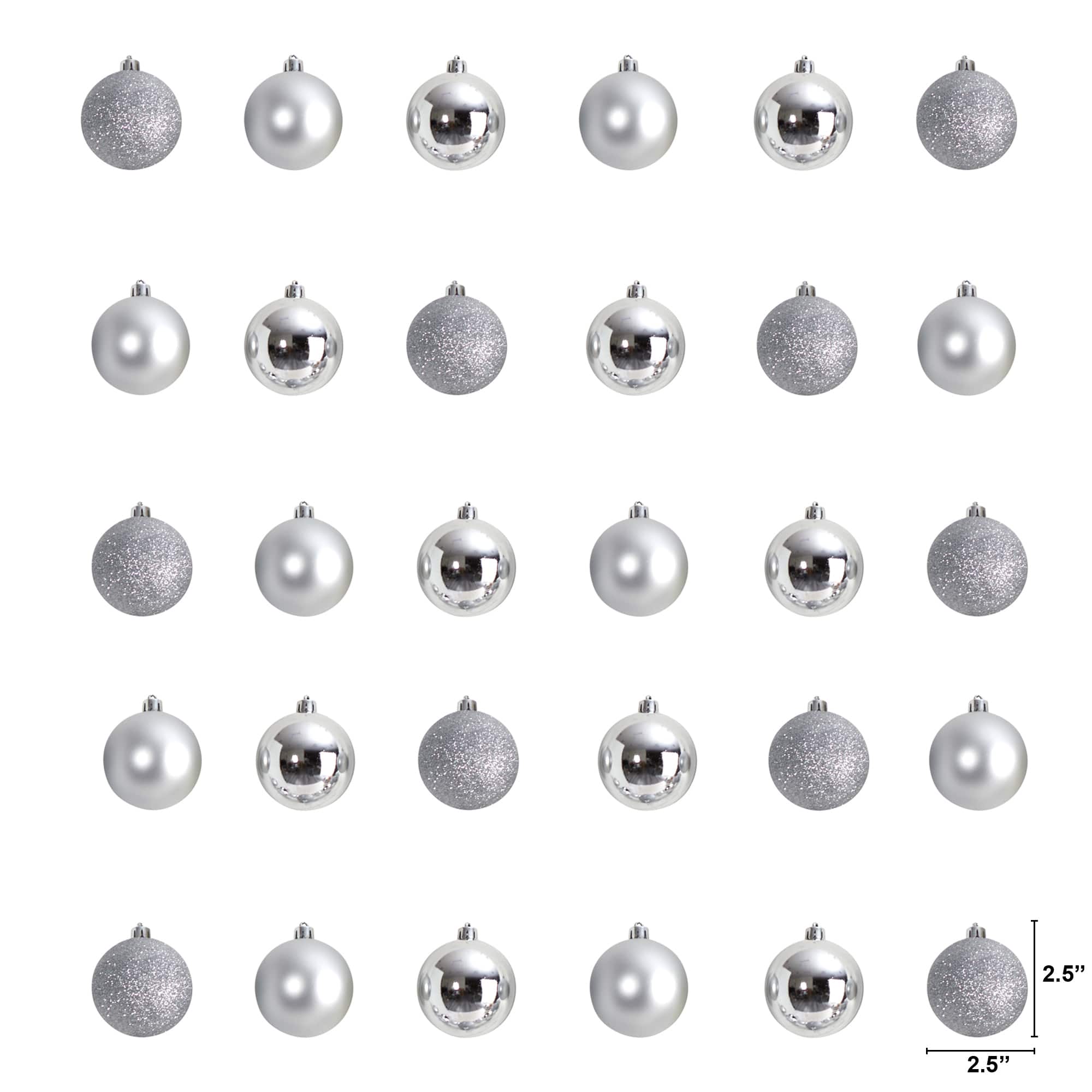 30ct. 2.5&#x22; Silver Shatterproof Christmas Ornaments